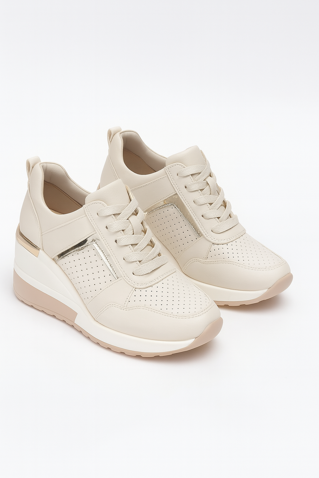 Sneakers Donna Nere con Zeppa 8cm, Dettagli Metallici, Comode ed Eleganti - Bianca - comoda dettagli donna Fashion female-ai metallici Schuhe shoes sneakers sneakers donna suola women - Concept Palermo