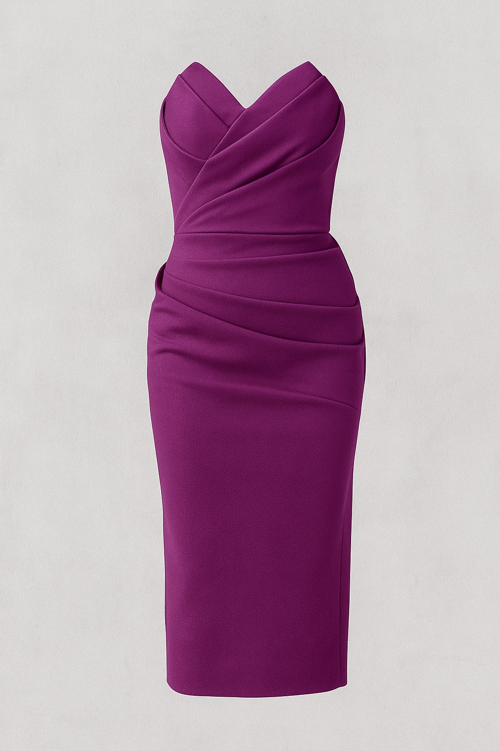 Abito Midi Donna Senza Spalline con Spacco Elegante per Cerimonia Estiva - Rosa caldo - abito abito da festa abito midi abito senza spalline abito sexy alta moda completo versatile donna dresses fashion donna midi spacco spacco posteriore spalline vestito arricciato vestito elegante - Concept Palermo
