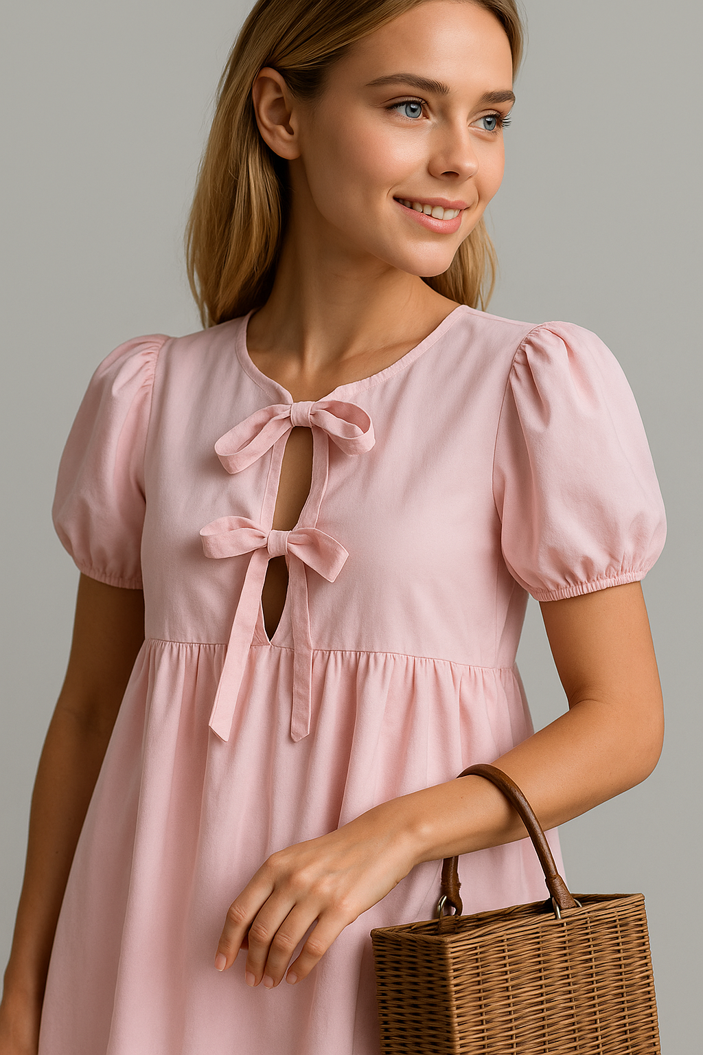 Abito Donna con Maniche a Palloncino - - abito abito casual abito chic abito da festa abito donna abito elegante donna dresses fiocco anteriore maniche maniche a palloncino moda femminile palloncino stile versatile tessuto traspirante varianti di colore - Concept Palermo