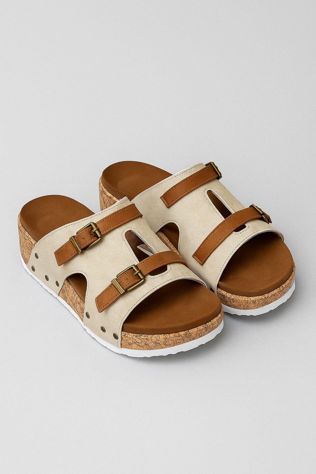 Sandali con zeppa da donna con cinturini con fibbia - Beige - cinturini donna fibbia sandali sandali zeppa Sandals zeppa - Concept Palermo