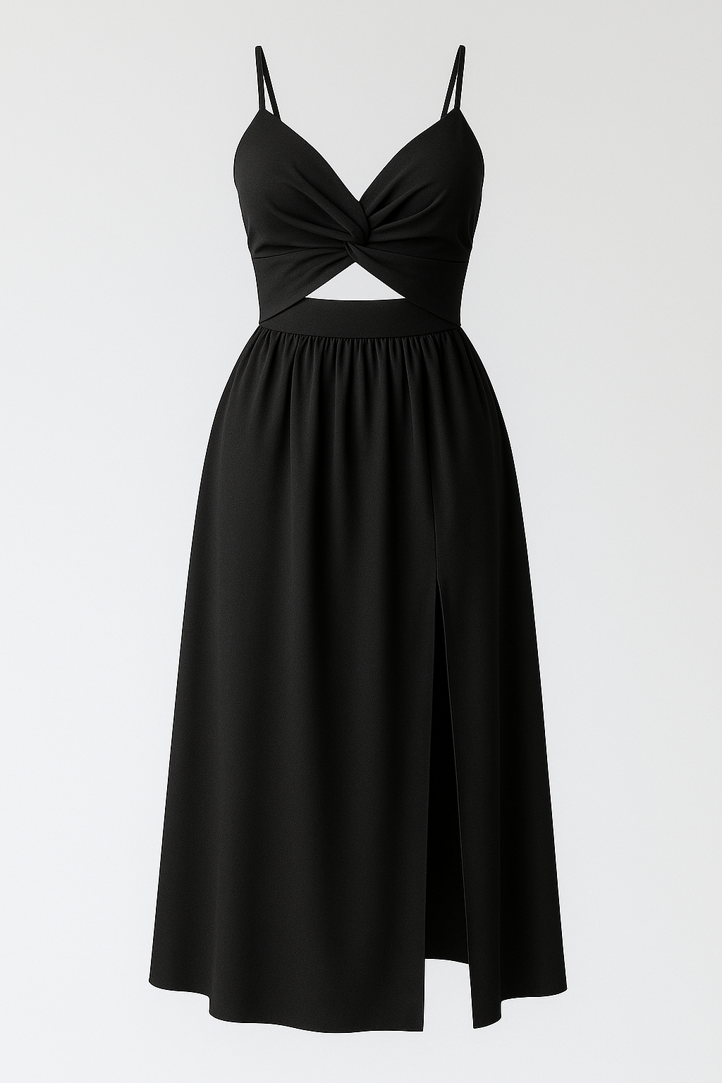 Abito Midi con Spalline Sottili Donna - Nero - abito abito cocktail abito con spacco alto abito con spalline sottili abito estivo elegante abito midi abito midi elegante abito sexy con dettagli cut-out abito versatile donna dresses midi moda femminile sottili spalline vestito da sera vestito per matrimoni - Concept Palermo