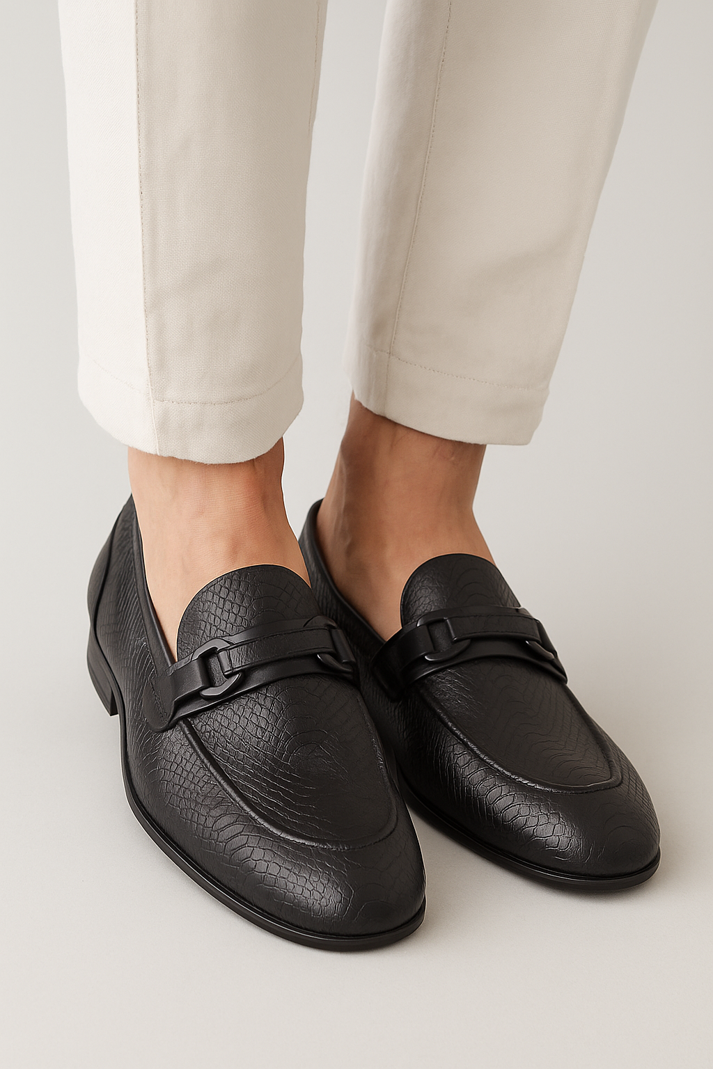 Mocassini Uomo in Pelle Nera con Motivo Scaglie di Serpente Eleganti - - loafer motivo Occasion:Formal pelle scagliette shoes Shoes men uomo uomo loafer - Concept Palermo