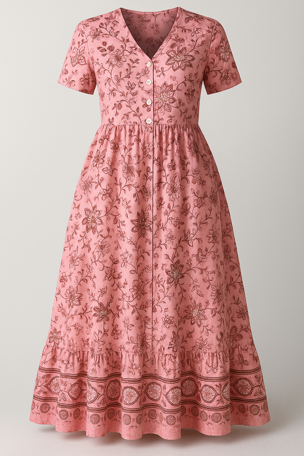 Abito Estivo Floreale Donna Scollo a V in Cotone Leggero - Rosa - abito abito casual abito estivo abito floreale cotone donna dresses estivo floreale looks estivi moda casual moda estiva scollo scollo a V taglie disponibili S-4XL vestito estivo vestito floreale - Concept Palermo