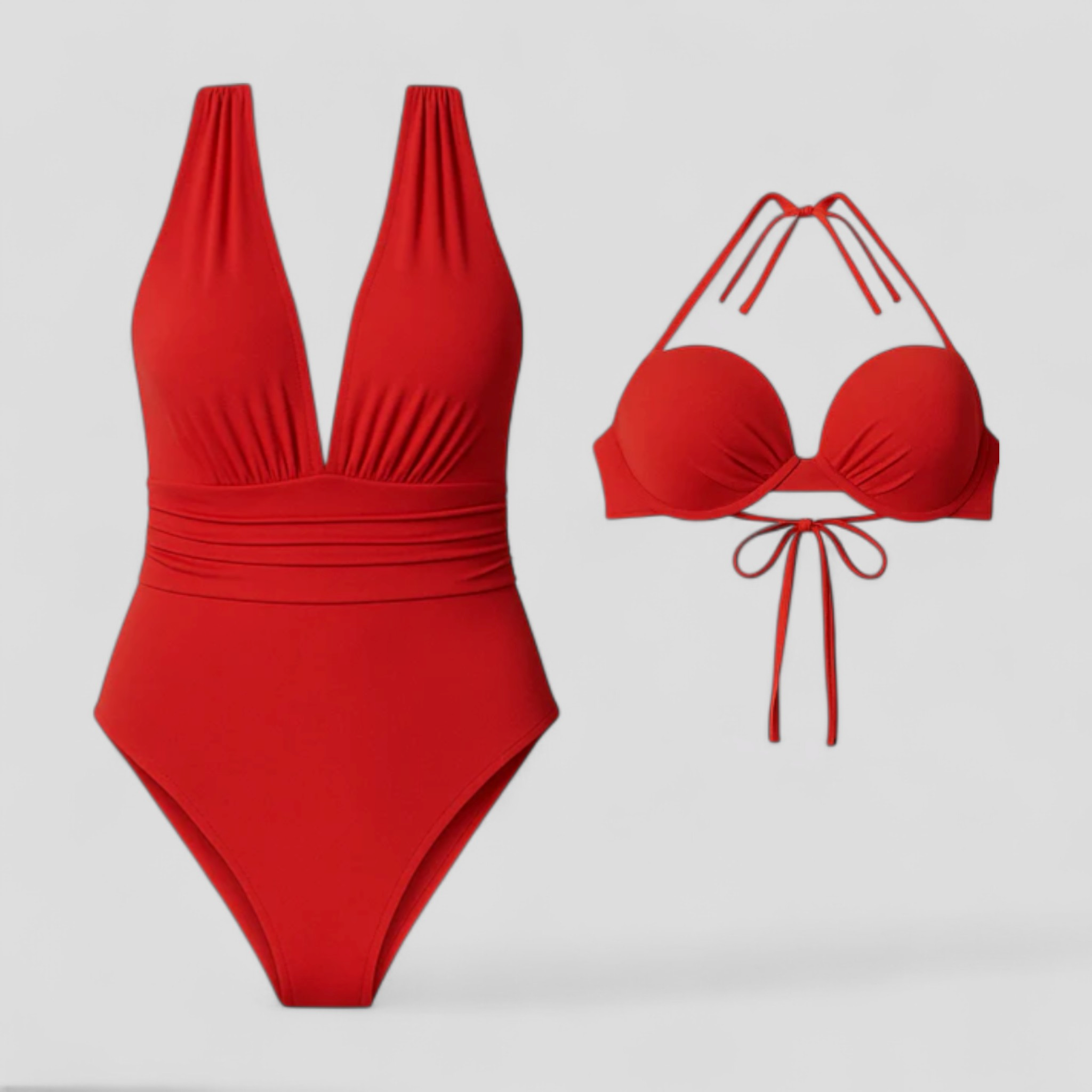 Costume da Bagno Donna Modellante Scollo a V, Intero, Effetto Contenitivo - Rosso - abbigliamento estivo bagno costume costume bagno costume cloro resistente costume da bagno femminile costume da mare elegante costume da piscina costume modellante costume nero donna fashion beachwear modellante scollo scollo a V costume snellente costume da bagno swimwear - Concept Palermo