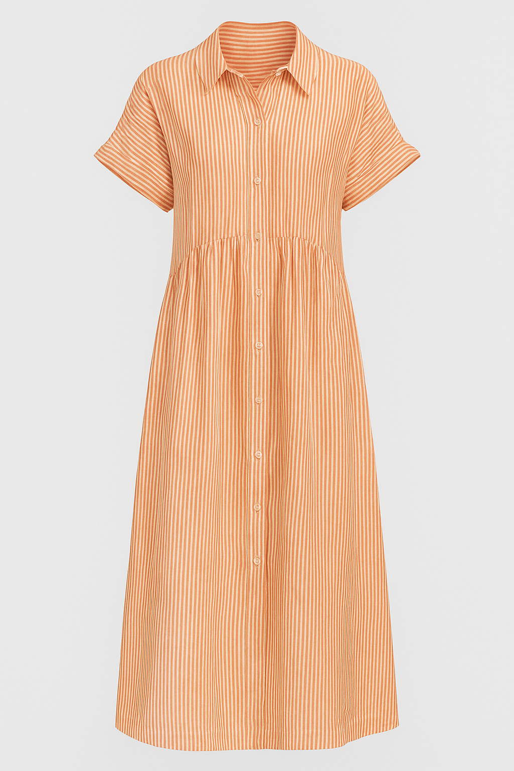 Abito Midi Donna a Strisce con Tasche, Vestito Estivo Casual Elegante - Arancione - abito abito a camicia abito a strisce abito comodo abito con tasche abito elegante abito midi abito versatile donna dresses midi strisce tasche vestito casual vestito da lavoro vestito per tutte le occasioni - Concept Palermo