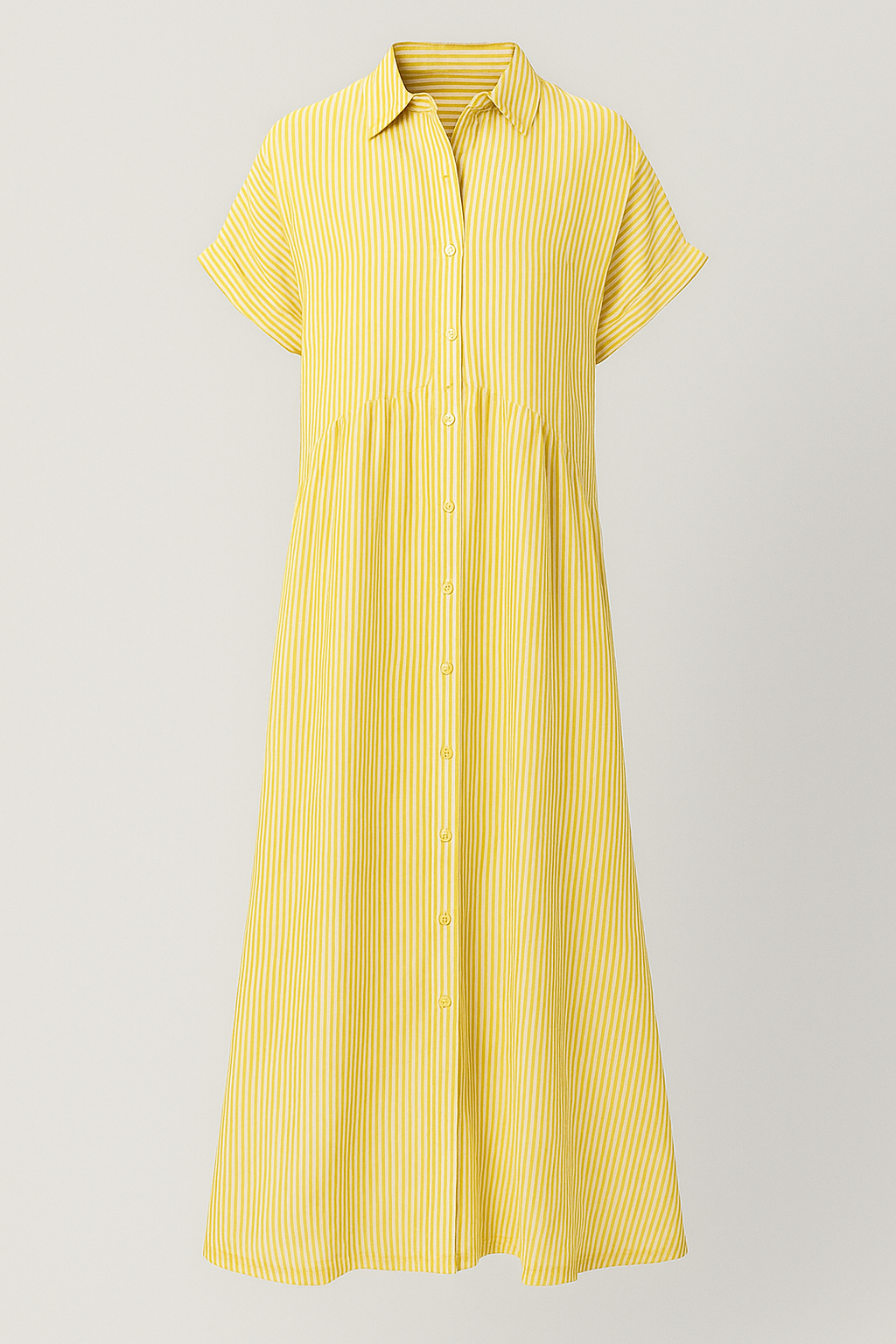 Abito Midi Donna a Strisce con Tasche, Vestito Estivo Casual Elegante - Giallo - abito abito a camicia abito a strisce abito comodo abito con tasche abito elegante abito midi abito versatile donna dresses midi strisce tasche vestito casual vestito da lavoro vestito per tutte le occasioni - Concept Palermo