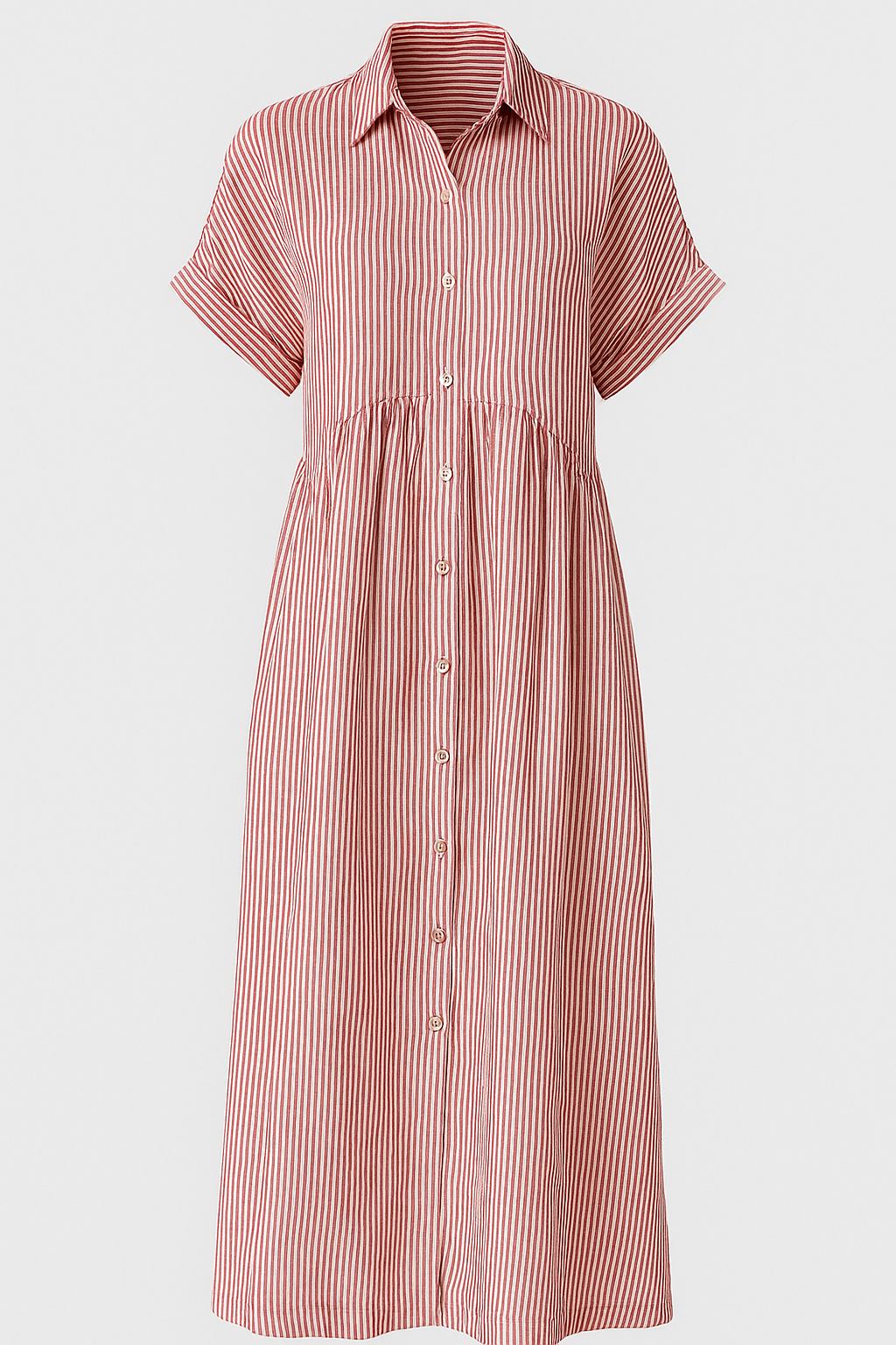 Abito Midi Donna a Strisce con Tasche, Vestito Estivo Casual Elegante - Rosso - abito abito a camicia abito a strisce abito comodo abito con tasche abito elegante abito midi abito versatile donna dresses midi strisce tasche vestito casual vestito da lavoro vestito per tutte le occasioni - Concept Palermo