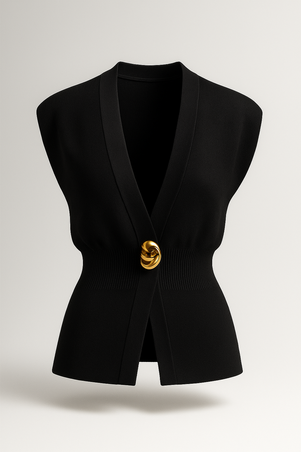 Gilet a maglia per donna con bottone dorato - Nero - bottone donna fashion gilet gilet maglia Knitted Tops maglia women women's top clothes Womens womens fashion - Concept Palermo