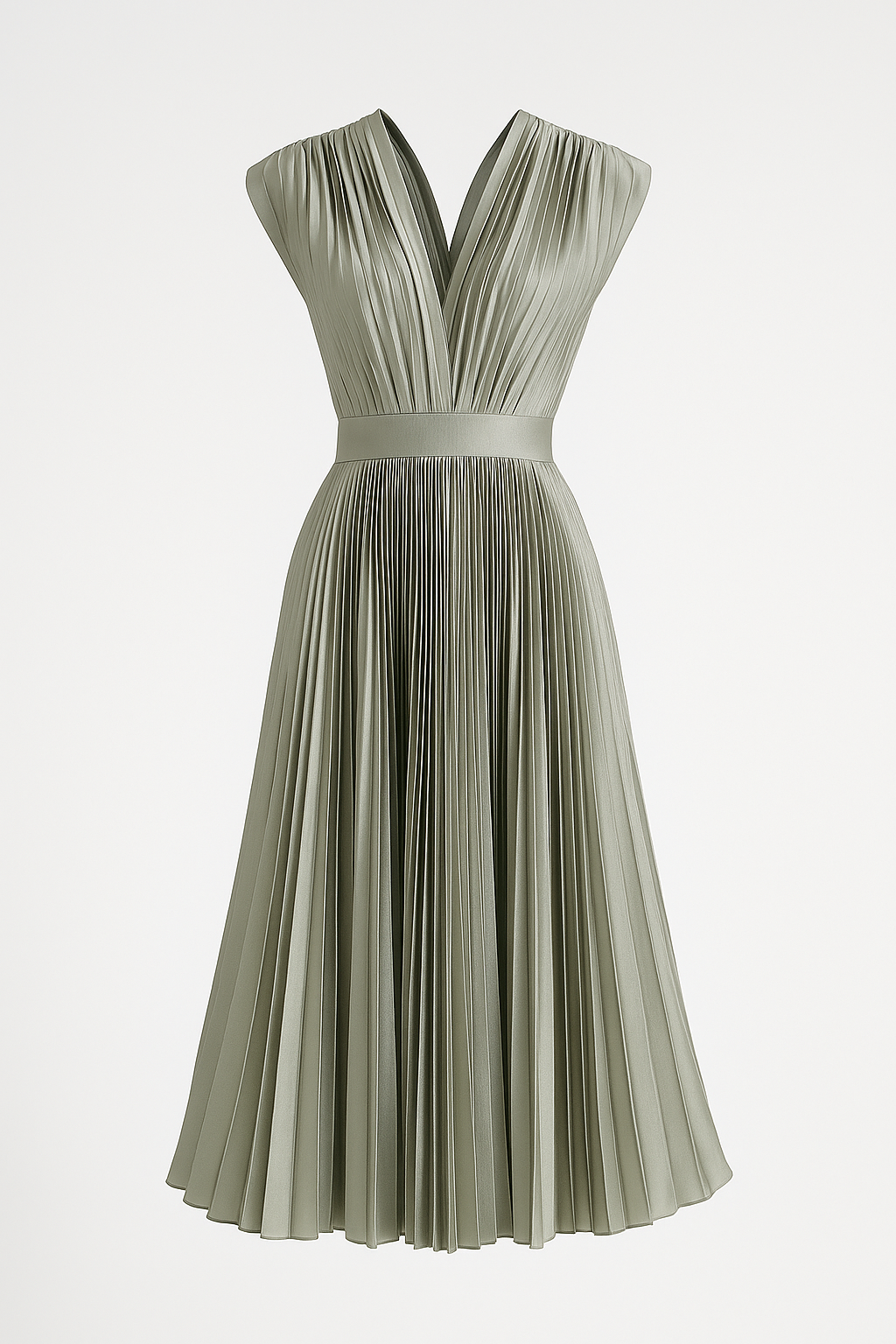 Abito Midi Donna Elegante Plissettato con Scollo a V - Perfetto per Ogni Occasione - Grigio - Abendkleid abito abito midi Cocktailkleid Damen donna dresses Kleider Kurzärmeliges Kleid midi Midikleid Partykleid plissettato Plissiertes Kleid scollo V-Ausschnitt Kleid - Concept Palermo