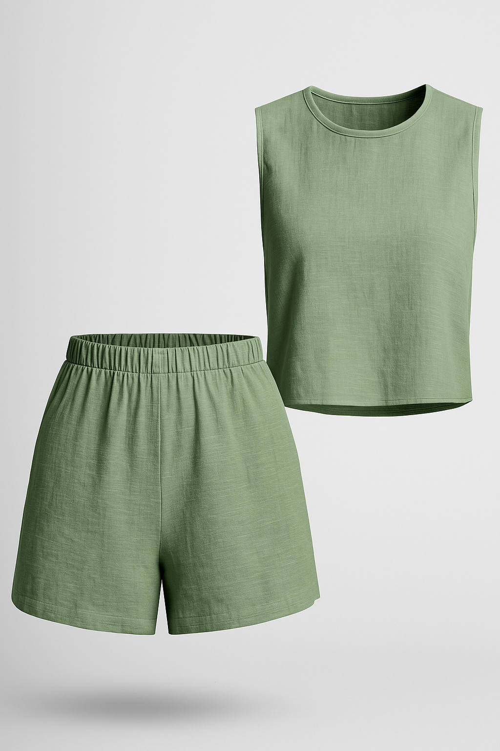 Set estivo senza maniche a due pezzi - Verde - bequeme Shorts elegante Sommermode estivo estivo maniche farblich kombinierbar leichte Bekleidung lässige Anlässe maniche moderne Kleidungsstücke outfit sets pezzi Sommer Outfit Trendige Damenmode zwei-teiliges Set ärmelose Weste - Concept Palermo