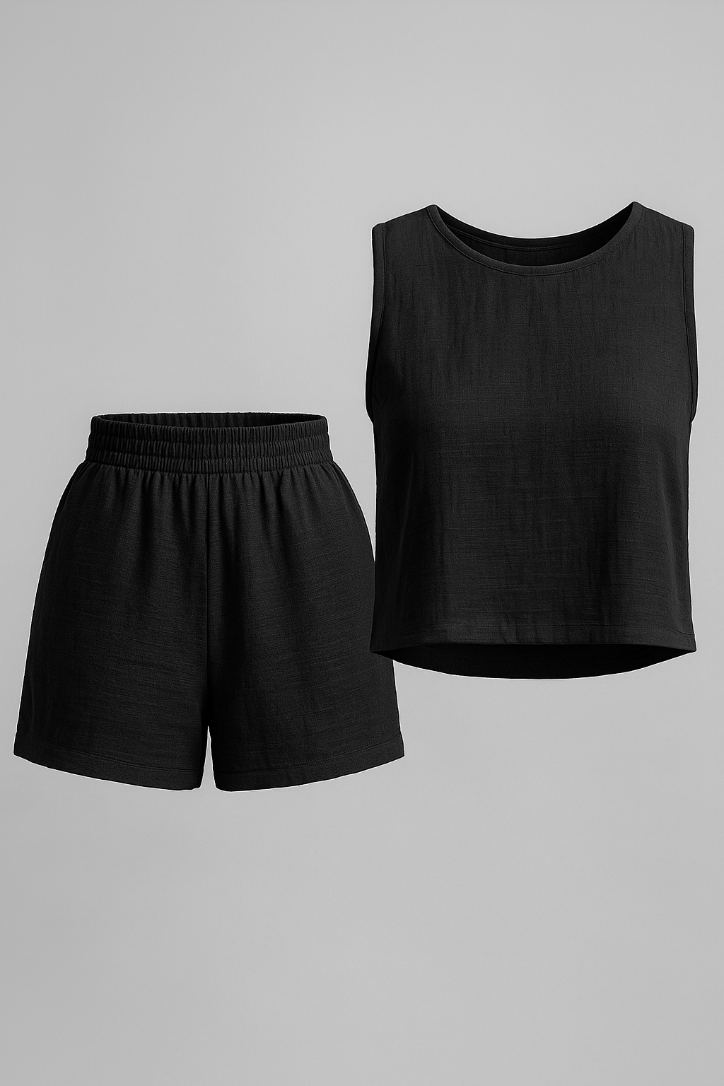 Set estivo senza maniche a due pezzi - Nero - bequeme Shorts elegante Sommermode estivo estivo maniche farblich kombinierbar leichte Bekleidung lässige Anlässe maniche moderne Kleidungsstücke outfit sets pezzi Sommer Outfit Trendige Damenmode zwei-teiliges Set ärmelose Weste - Concept Palermo