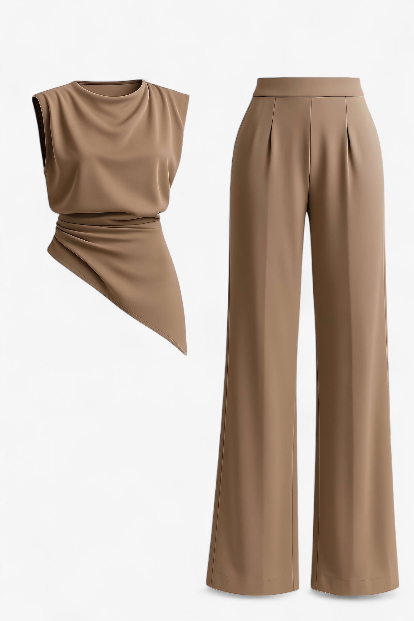 Completo Due Pezzi Elegante da Donna - Top e Pantaloni Morbidi per Ogni Occasione - Marrone chiaro - abbigliamento versatile abito sofisticato design raffinato donna due pezzi donna moda femminile outfit elegante outfit sets pantaloni a vita alta pezzi pezzi donna set da donna stile chic tessuto leggero - Concept Palermo