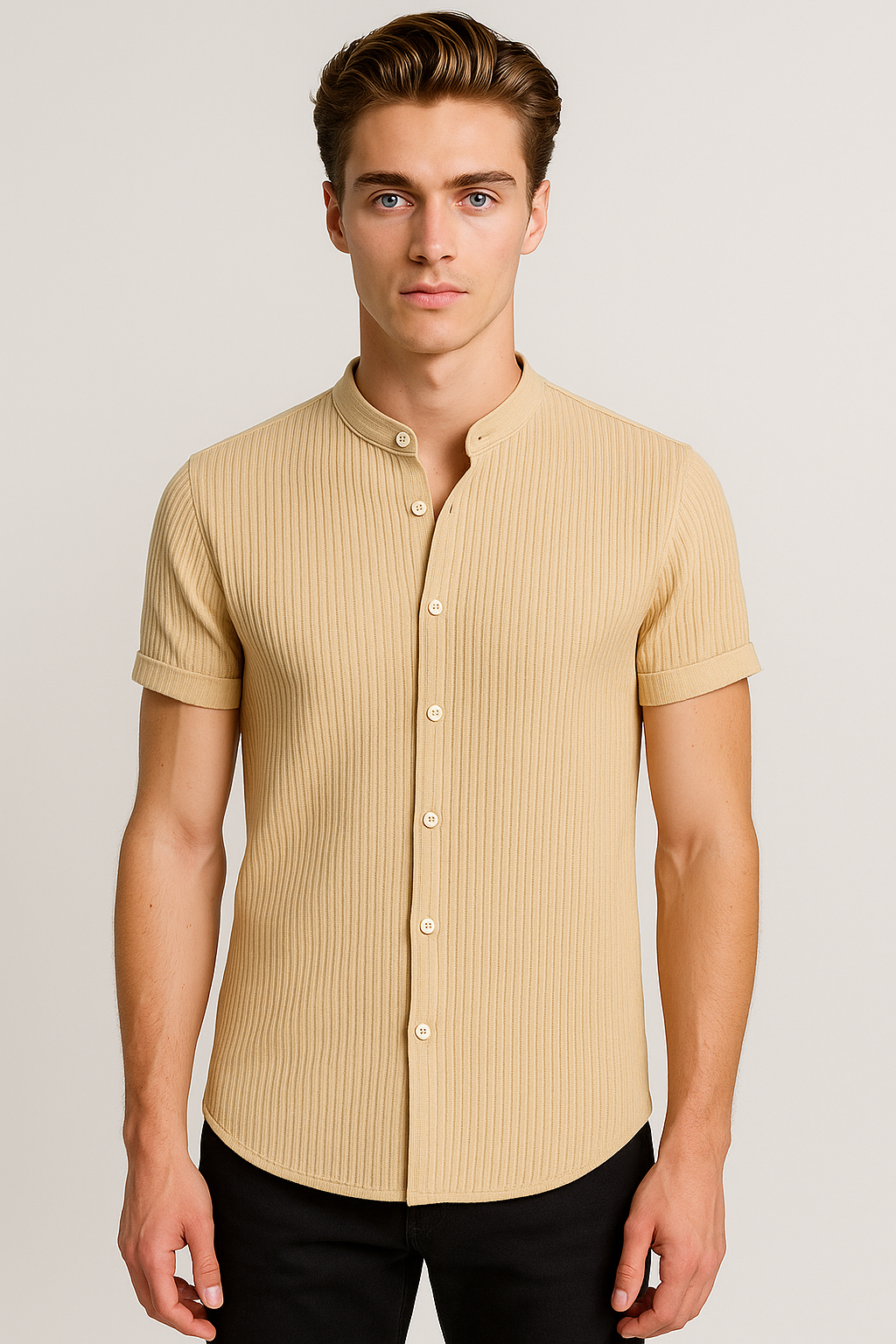 Camicia uomo a maniche corte in cotone – Traspirante, e versatile Pelle - - 140525 camicia camicia uomo corte cotone gmc140525 maniche men men's top clothes pelle shirt traspirante - Concept Palermo