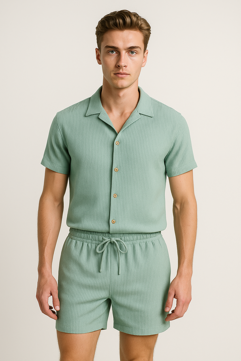 Set estivo in cotone con camicia a maniche corte e pantaloncini elastici Pelle - - camicia casual summer outfit corte cotone elastici estivo estivo cotone maniche outfit sets - Concept Palermo