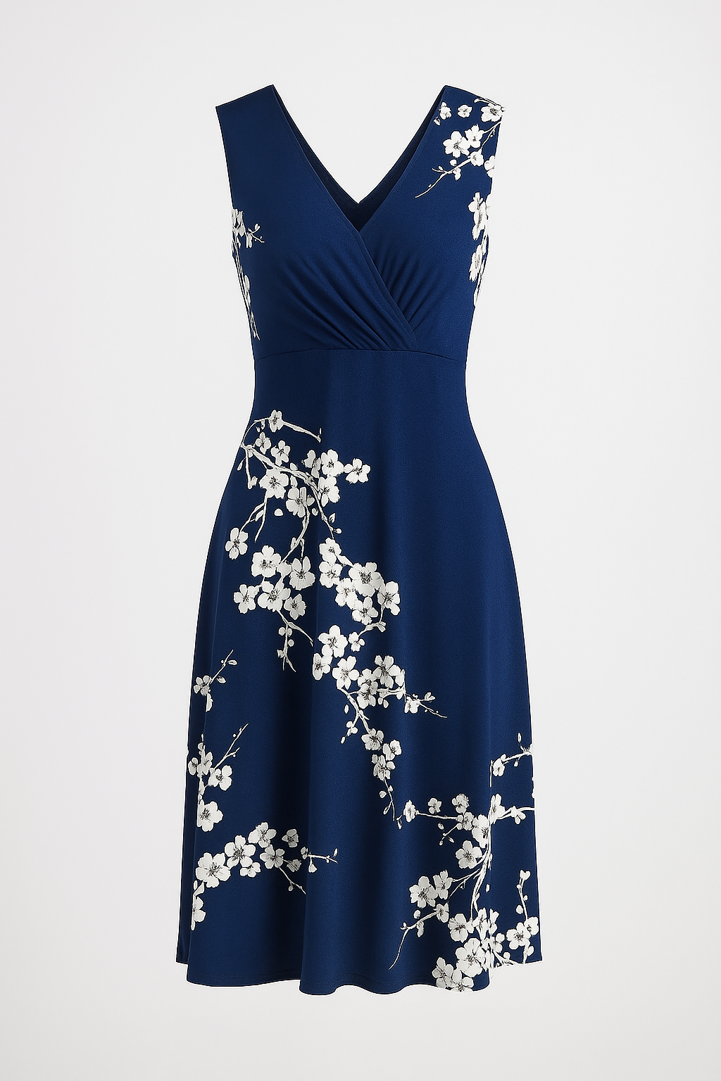 Vestito estivo midi senza maniche con scollo a V e stampa floreale - Blau - dresses estivo floreale Frauen Kleider maniche midi scollo stampa SUMMER vestito - Concept Palermo