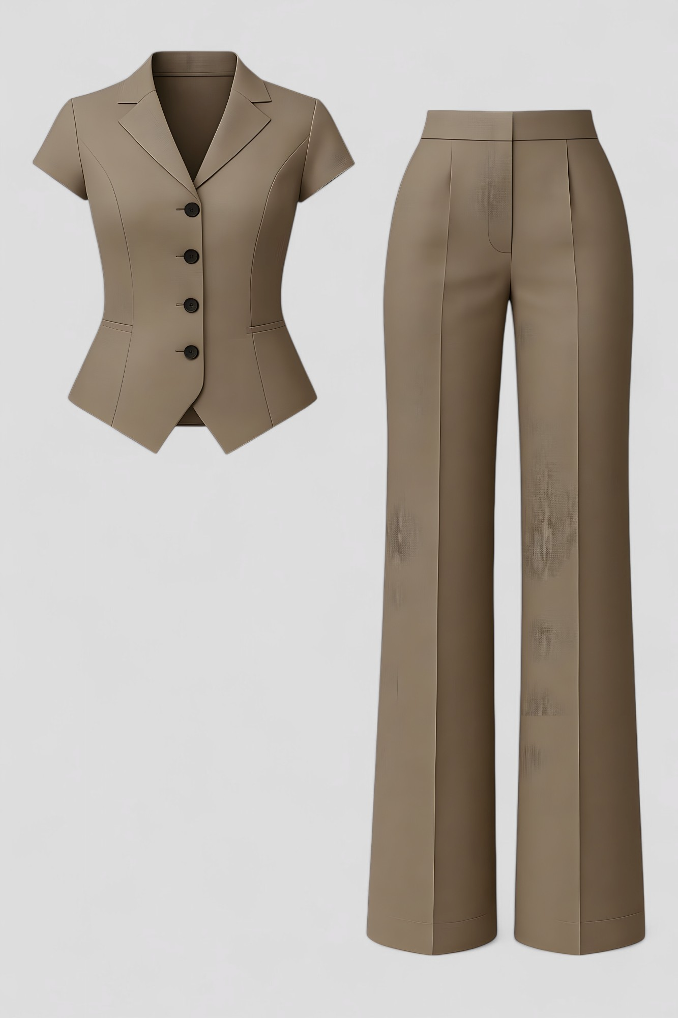 Completo Lino Donna Nero Elegante con Top e Pantaloni Vita Alta S-L - Khaki - abbigliamento casual comfort ottimale completo completo donna completo elegante donna look elegante materiale leggero moda femminile outfit estivo outfit sets pantaloni pantaloni coordinati set di abbigliamento top con decolté a V - Concept Palermo