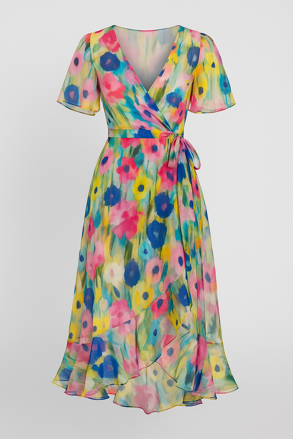 Vestito Midi Floreale Donna Elegante - Abito Estivo con Stampa Fiori - Multicolore - donna dresses floreale Frauen Kleider midi SUMMER vestito vestito floreale - Concept Palermo