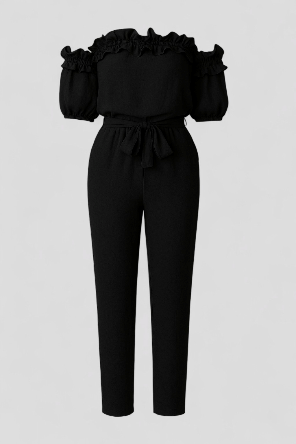 Kombinezon con Maniche a Volant - Nero - abbigliamento estivo abito comodo capo alla moda kombinezon kombinezon elegante kombinezon maniche look romantico maniche maniche a volant one-pieces outfit serale stile e comfort versatilità moda vestiti femminili volant - Concept Palermo