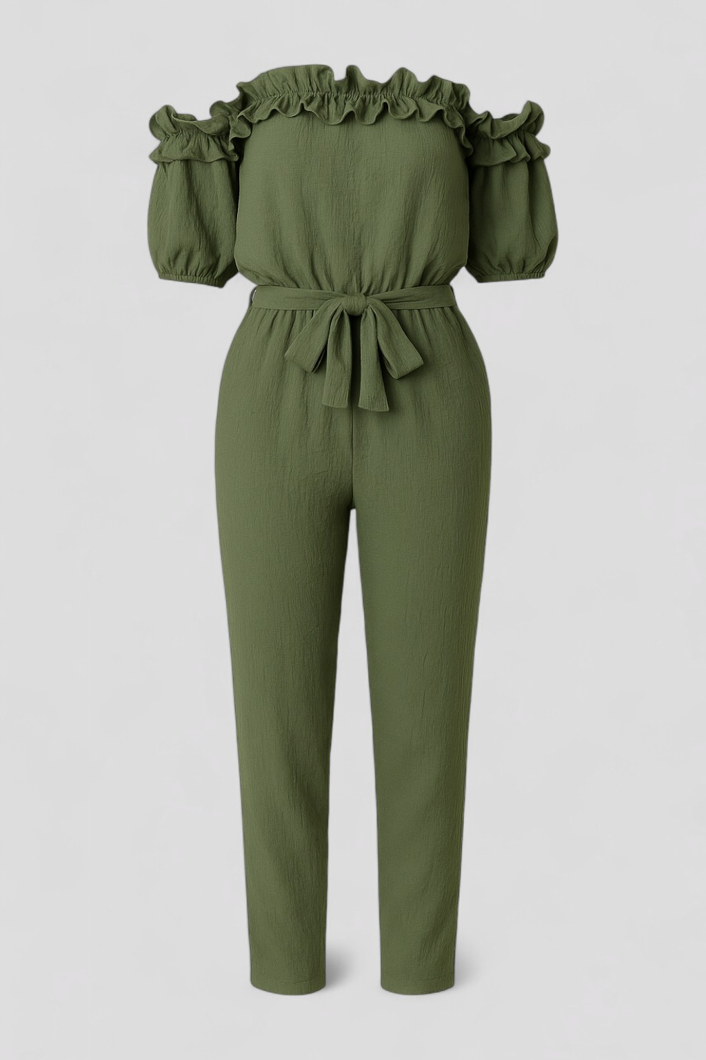 Kombinezon con Maniche a Volant - Verde - abbigliamento estivo abito comodo capo alla moda kombinezon kombinezon elegante kombinezon maniche look romantico maniche maniche a volant one-pieces outfit serale stile e comfort versatilità moda vestiti femminili volant - Concept Palermo
