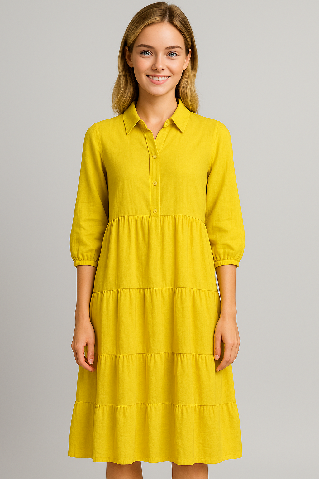 Abito Lungo Donna con Collo a Revers - - abito abito casual semi-formale abito con collo a revers abito donna abito lungo elegante abito per eventi sociali collo comfort traspirante design minimalista donna dresses maniche a tre quarti revers silhouette ampia stile monocromatico vestito donna versatile - Concept Palermo