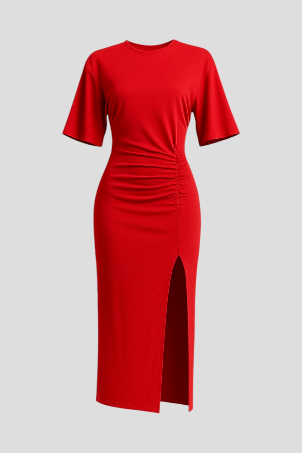 Abito Midi con Spacco per Donna Cotone - Rosso - abbigliamento donna chic abbigliamento leggero e traspirante abito abito bodycon abito con spacco elegante abito midi abito midi in cotone abito versatile con maniche corte cotone donna dresses midi moda primavera estate outfit da brunch spacco stile e comfort vestito estivo casual - Concept Palermo