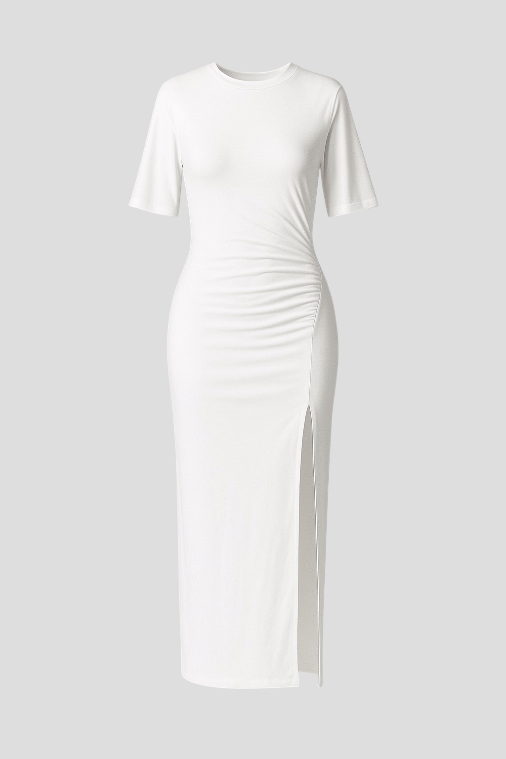 Abito Midi con Spacco per Donna Cotone - Bianco - abbigliamento donna chic abbigliamento leggero e traspirante abito abito bodycon abito con spacco elegante abito midi abito midi in cotone abito versatile con maniche corte cotone donna dresses midi moda primavera estate outfit da brunch spacco stile e comfort vestito estivo casual - Concept Palermo