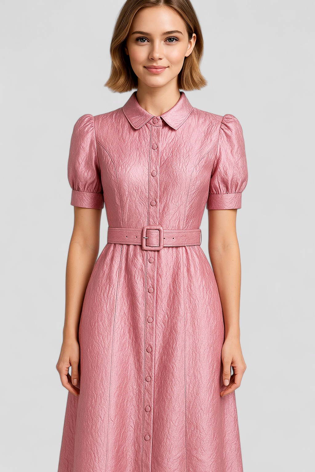 Abito Camicia Lungo Rosa in Jacquard con Fiori e Cintura Coordinata Donna - - abito abito camicia camicia casual dresses cintura coordinata donna DRESS Dresses female dress fiori - Concept Palermo