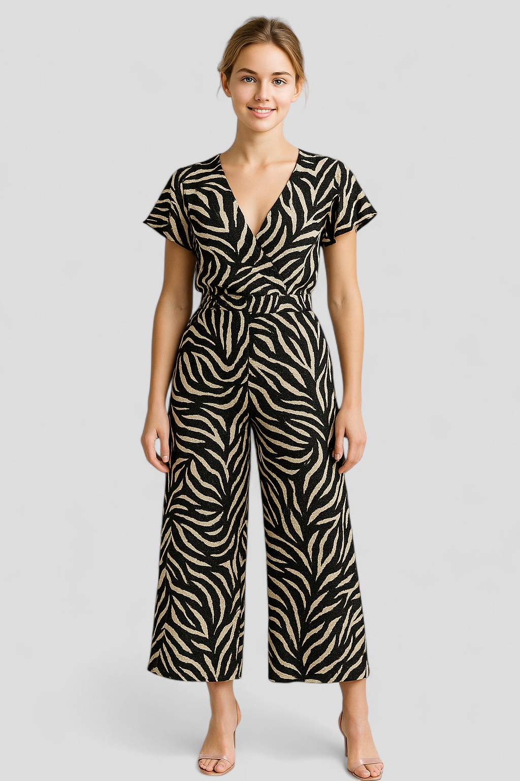 Tuta Donna con Motivo Pantera - - abbigliamento versatile collo a V design pantera donna materiale morbido motivo occasione casual one-pieces pantaloni larghi pantera stile moderno tuta tuta chic tuta donna tuta elegante - Concept Palermo