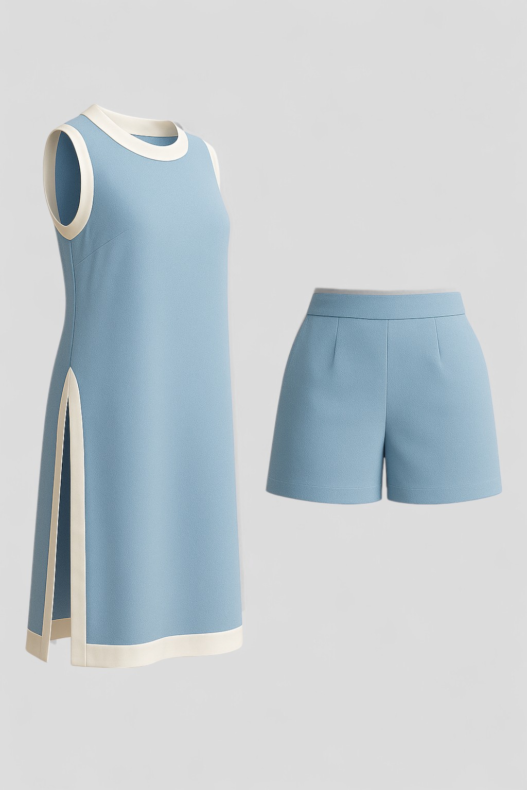 Completo Estivo Donna Color Block Boho - Blu Cielo - Abbigliamento Casual Donna Abito Senza Maniche block boho color Comfort e Stile Donna completo completo estivo Completo Estivo Donna donna estivo Look Fresco Estivo Moda Color Block Outfit Boho Estate outfit sets Set Due Pezzi Donna Shorts e Top Estivi Versatile Outfit Estivo - Concept Palermo