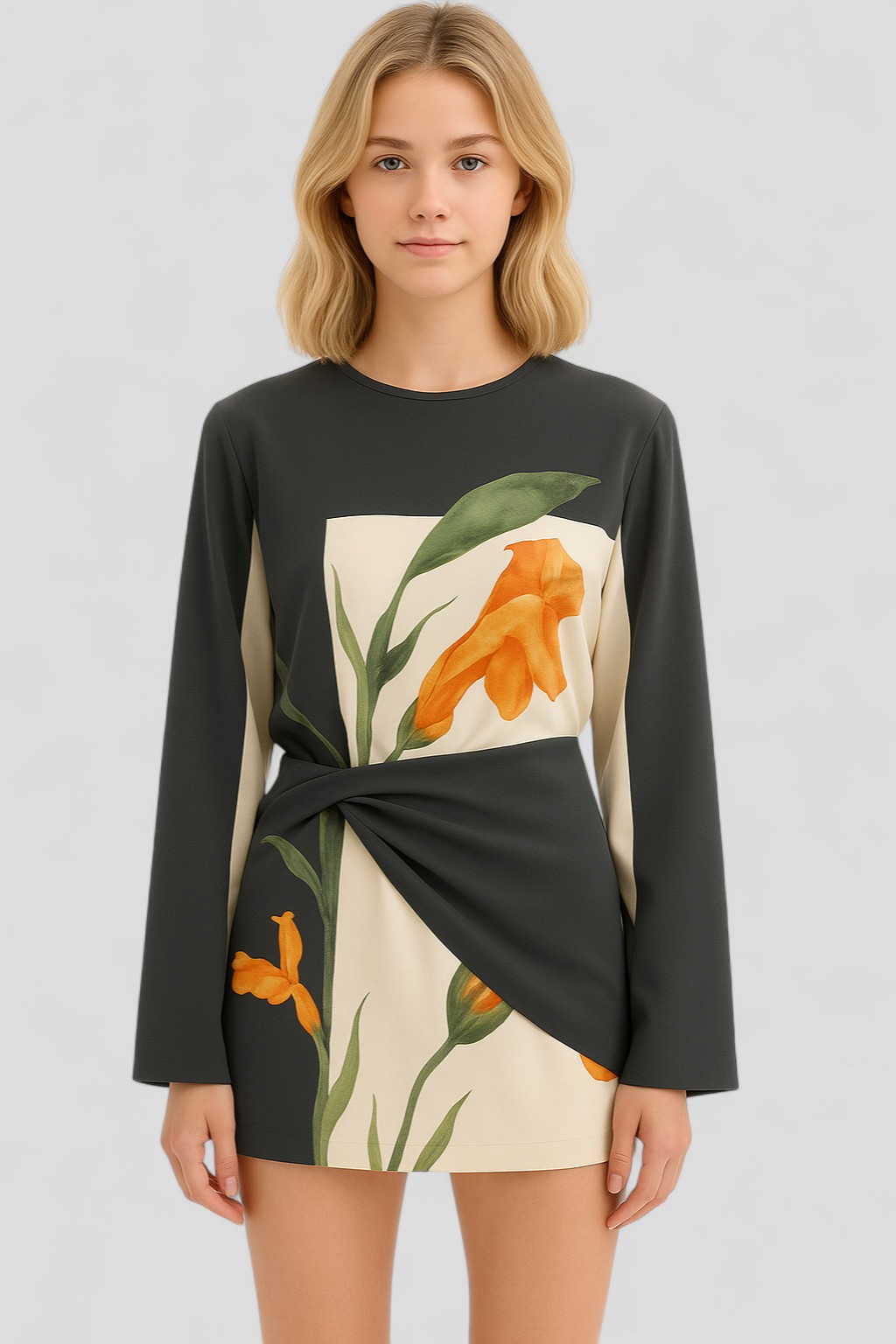 Abito Donna Mini a Maniche Lunghe - - abbigliamento donna abiti da donna abito abito donna abito mini elegante donna lunghe maniche maniche lunghe moda festa outfit festivi stampa floreale vestiti estivi vestito casual vestito regolabile vita alta - Concept Palermo