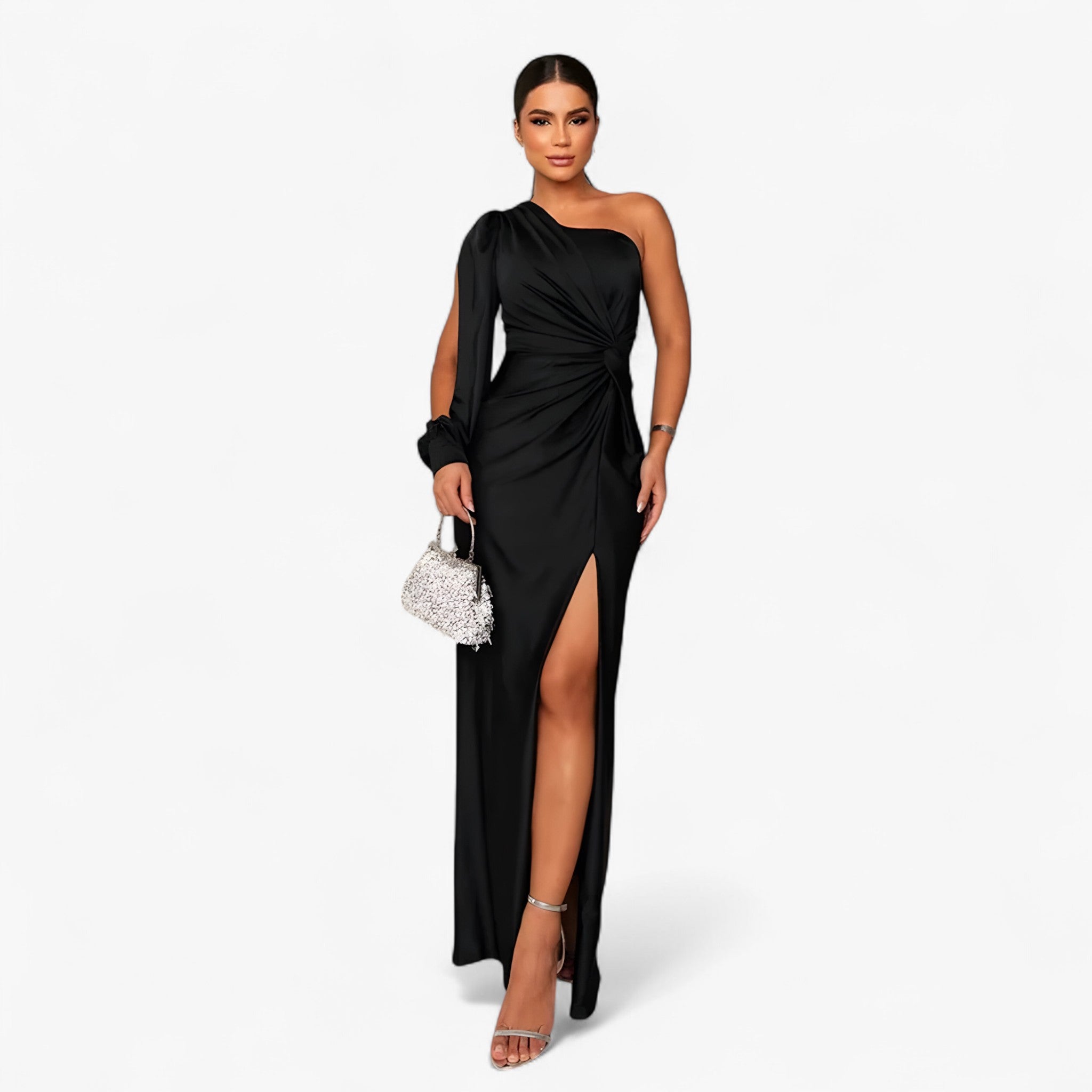 Vestito Midi da Donna in Raso Elegante, Abito da Cerimonia o Serale