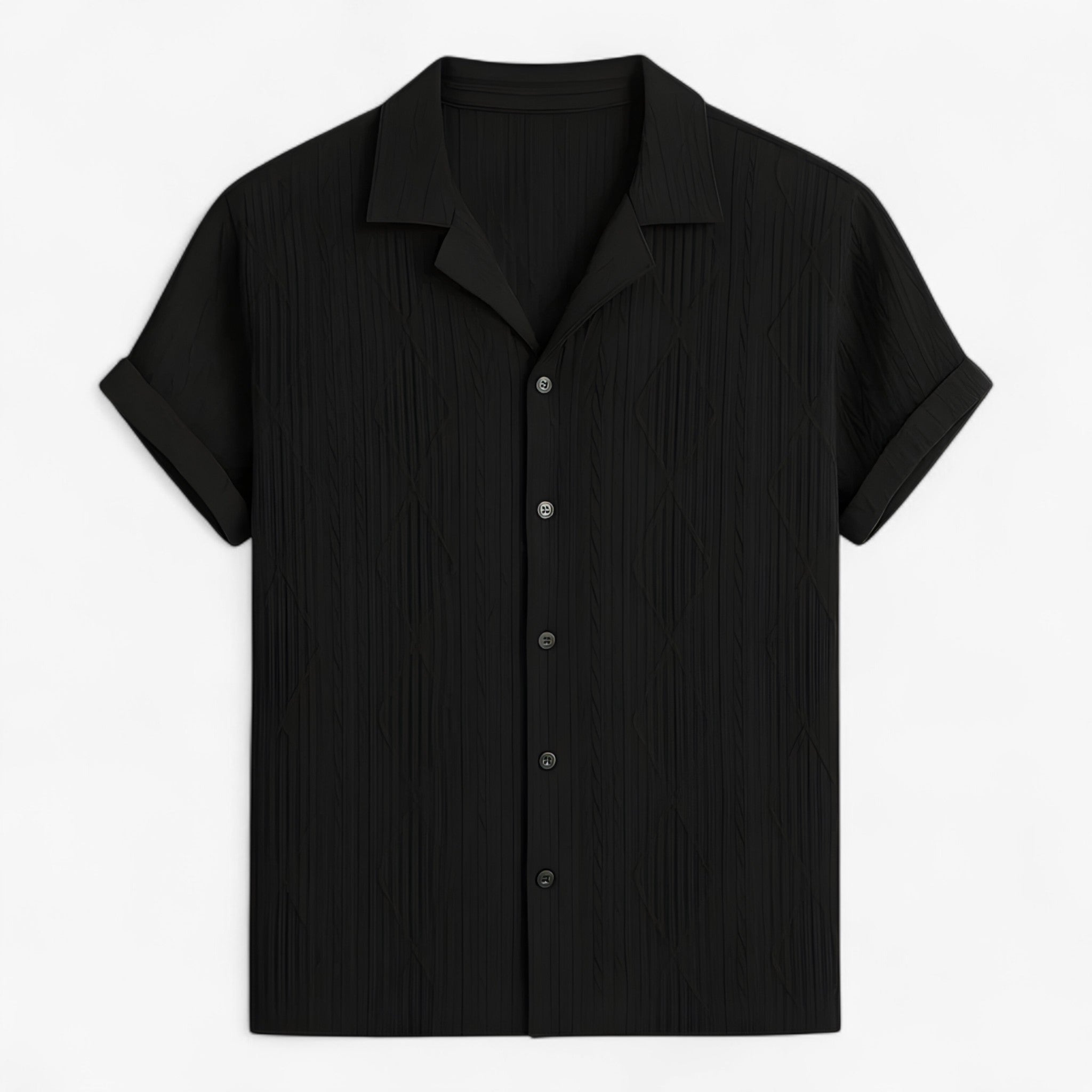 Camicia Cubana Uomo Jacquard Geometrica Elegante a Maniche Corte - Nero - camicia camicia cubana cubana geometrica jacquard men's top clothes uomo - Concept Palermo