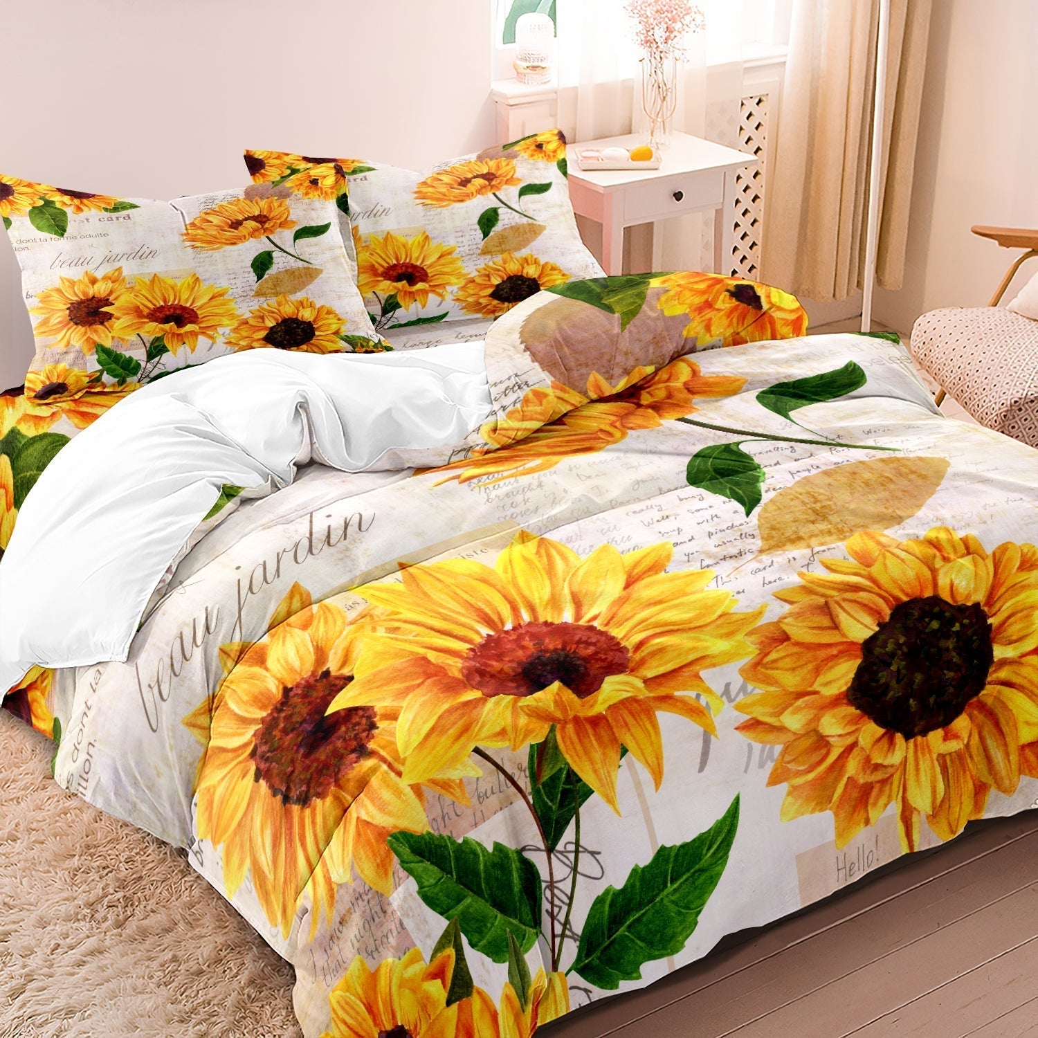 Set di biancheria da letto con copripiumino a fiori di girasole - EU King - bed sheets Bedding biancheria biancheria letto copripiumino fiori girasole home & garden letto - Concept Palermo
