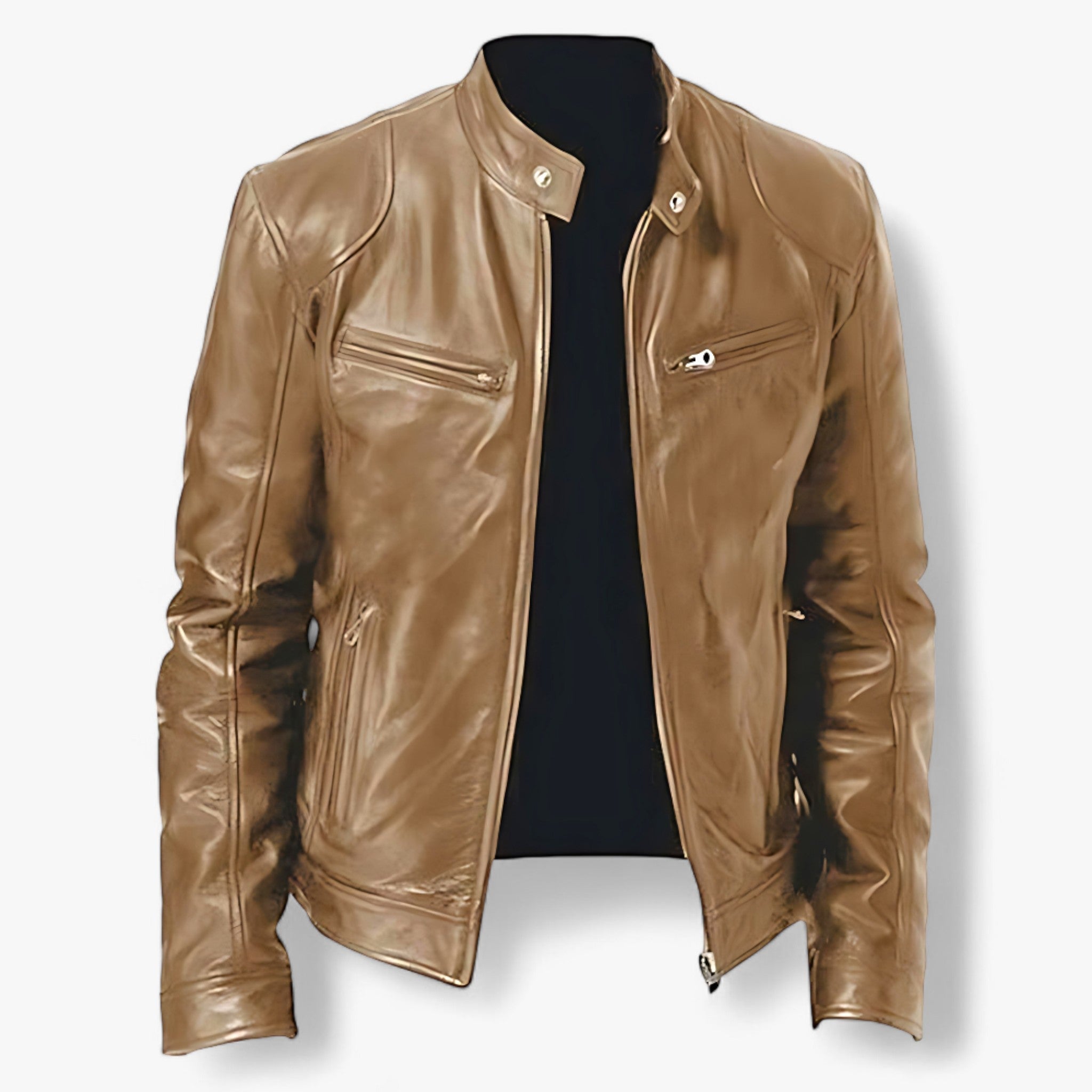 Giacca in Pelle per Uomini per Moto - Slim Fit e Protezione dal Vento - Khaki - giacca giacca pelle Men men's coats & jackets moto pelle protezione slim uomini - Concept Palermo