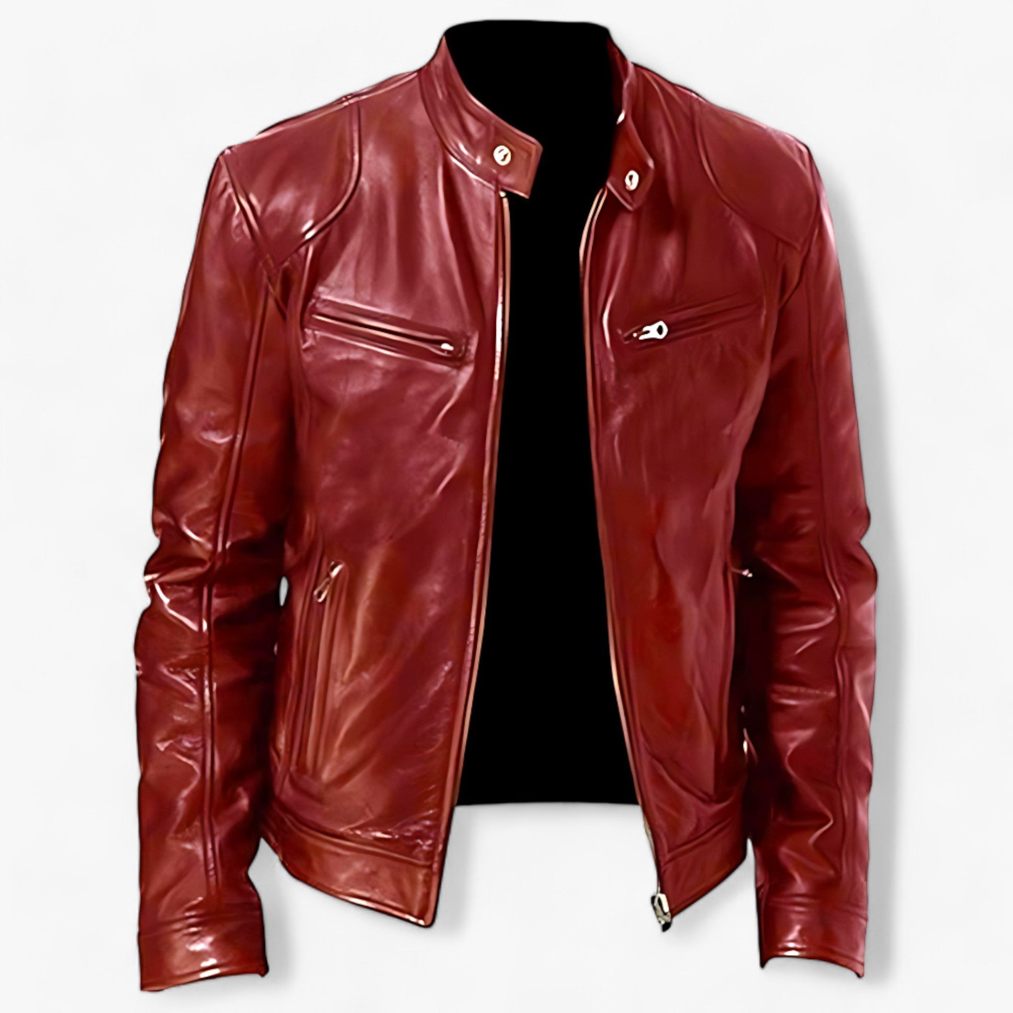 Giacca in Pelle per Uomini per Moto - Slim Fit e Protezione dal Vento - Rosso - giacca giacca pelle Men men's coats & jackets moto pelle protezione slim uomini - Concept Palermo