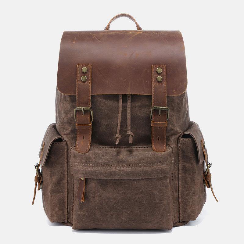 Zaino per laptop RetroRider in tela e pelle - Caffè - Backpacks bags laptop pelle retrorider tela zaino zaino laptop - Concept Palermo