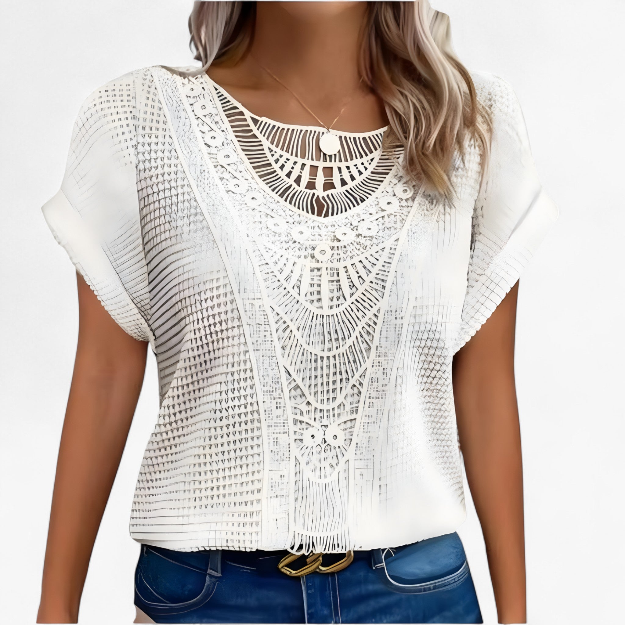 Top in Pizzo - Eleganza Sofisticata per Ogni Occasione Donna - Bianco - donna eleganza knit_dresses Knitted occasione ogni pizzo sofisticata Top woman women's top clothes - Concept Palermo