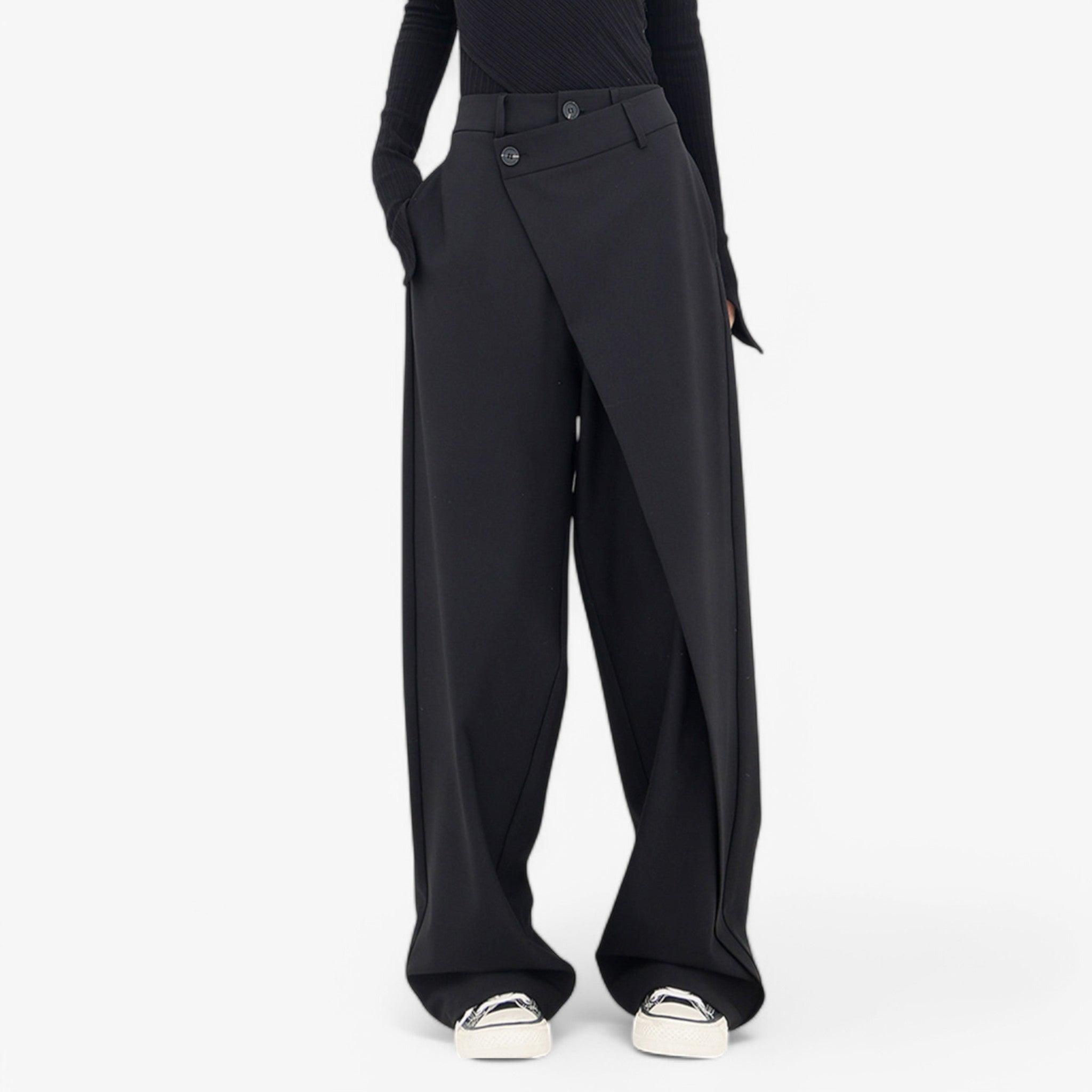 Pantaloni Baggy Moderni Unisex in Cotone Nero con Vita Alta - - baggy moderni pantaloni pantaloni baggy pants - Concept Palermo