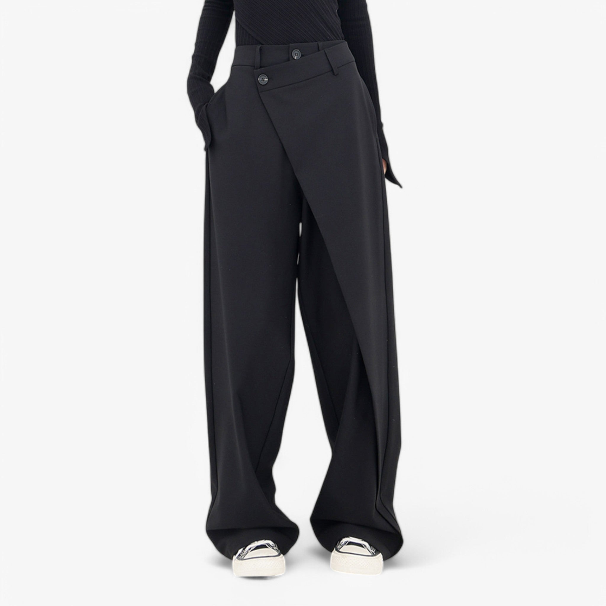Pantaloni Baggy Moderni Unisex in Cotone Nero con Vita Alta - - baggy moderni pantaloni pantaloni baggy pants - Concept Palermo