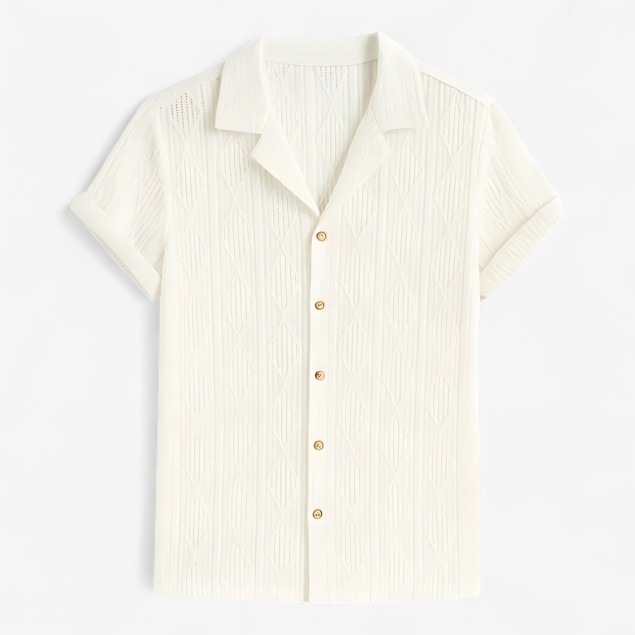 Camicia Cubana Uomo Jacquard Geometrica Elegante a Maniche Corte - Bianco - camicia camicia cubana cubana geometrica jacquard men's top clothes uomo - Concept Palermo