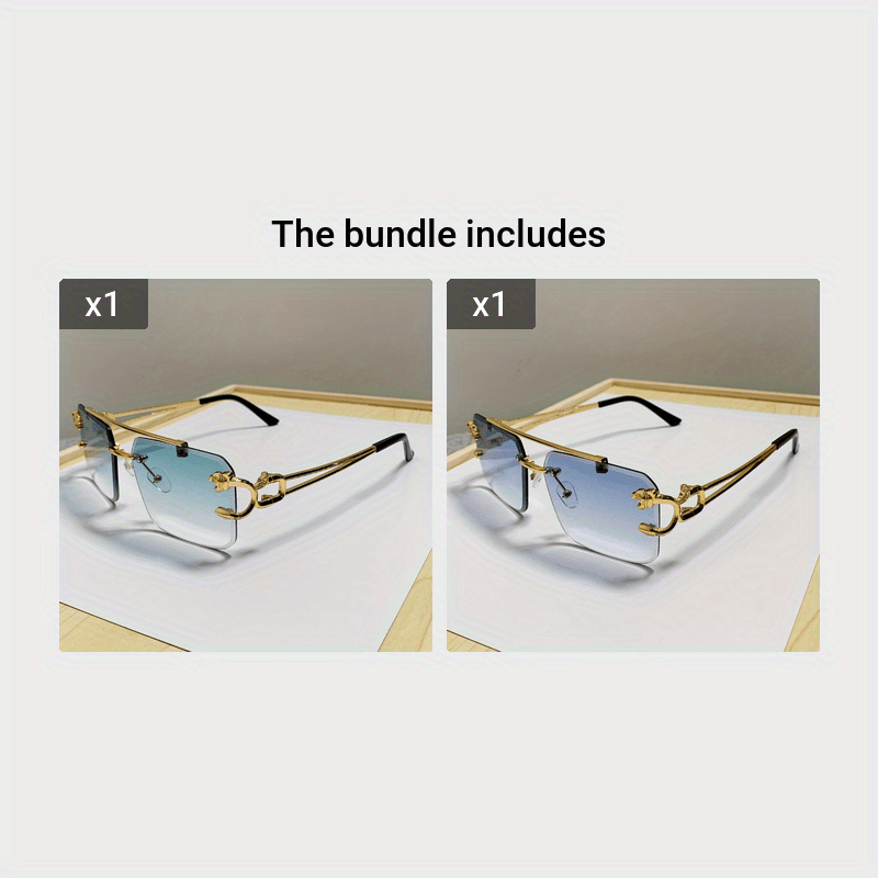 Occhiali da Sole Uomo Quadrati Oro Senza Montatura, Eleganti e alla Moda - Vegetale+Blu - alla Fashion Sunglasses moda montatura occhiali paio paio occhiali quadrati sole Sunglasses - Concept Palermo