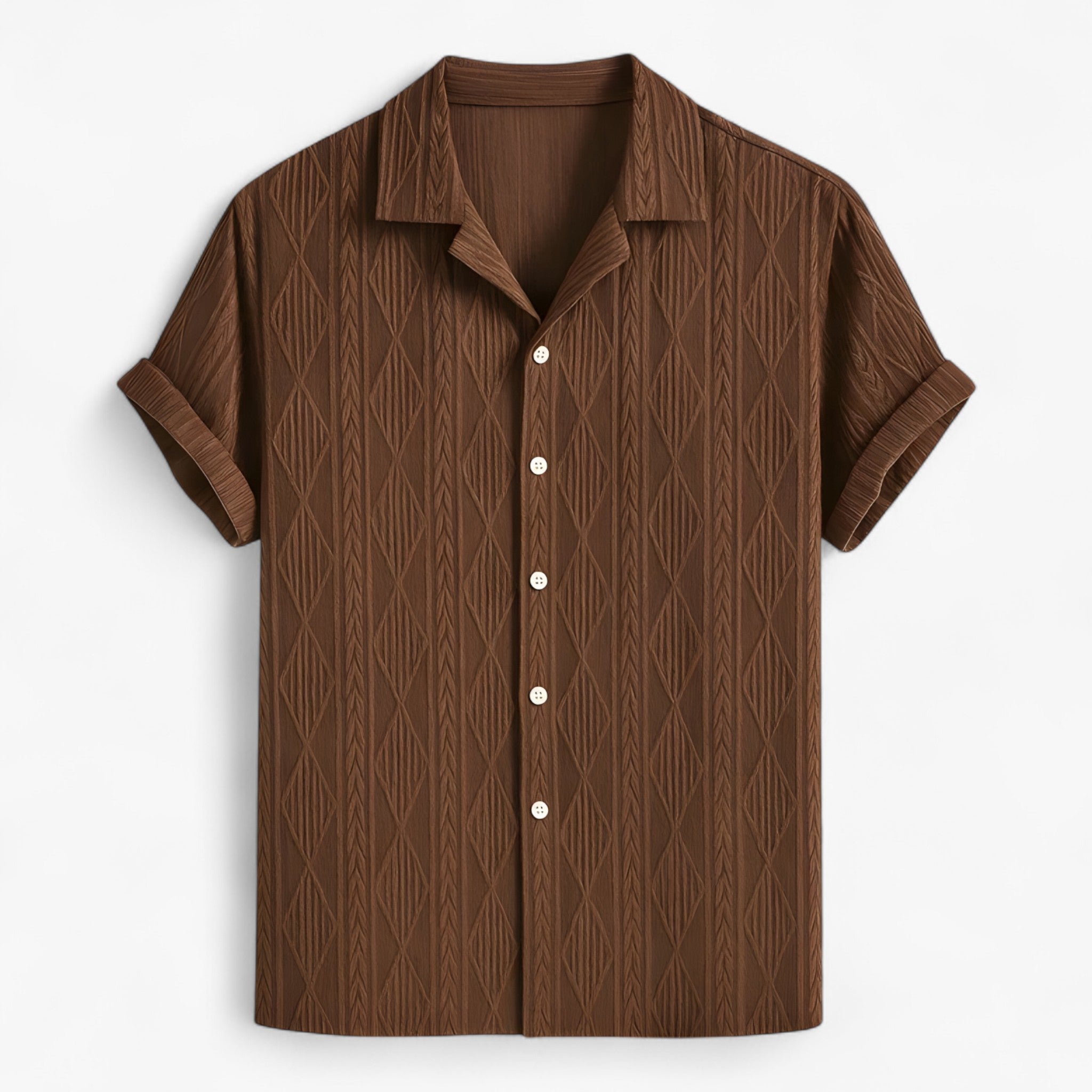 Camicia Cubana Uomo Jacquard Geometrica Elegante a Maniche Corte - Caffè - camicia camicia cubana cubana geometrica jacquard men's top clothes uomo - Concept Palermo
