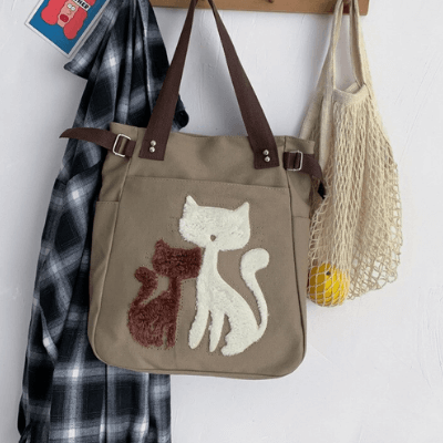 Borsa in tela Cat ricamata Uomo - - Bags borsa borsa tela ricamata tela uomo - Concept Palermo