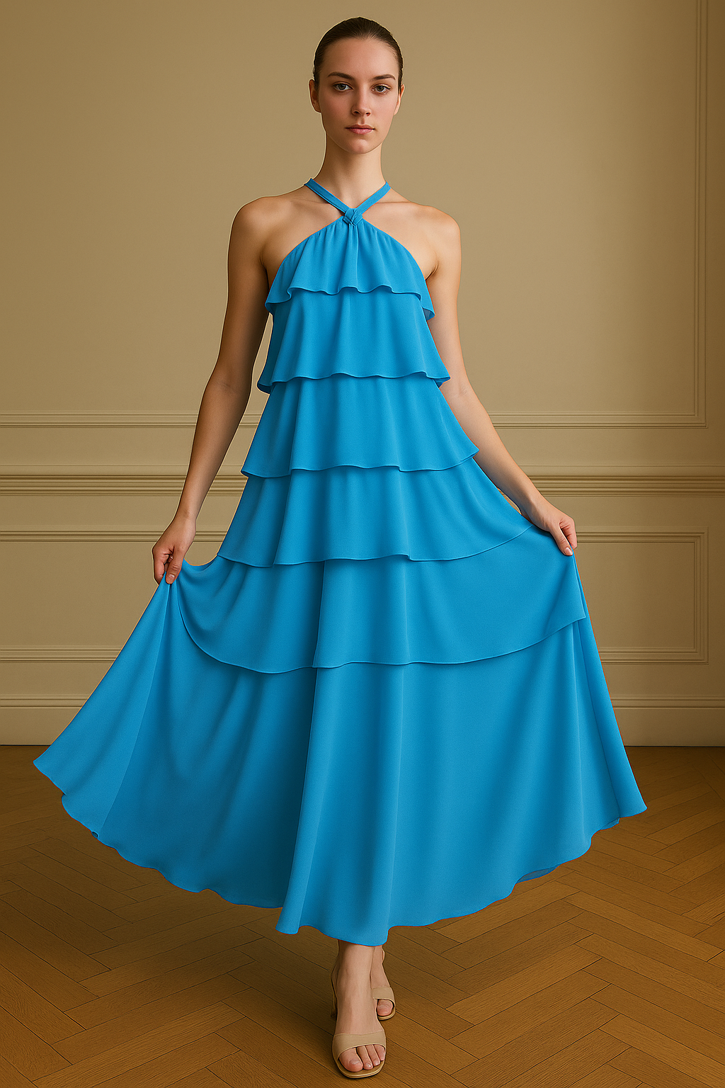 Vestito Donna Elegante a Collo Alto con Fiori 3D, Strati e Dettagli Floreali - - casual dresses collo donna Dresses fiori strati vestito vestito collo - Concept Palermo