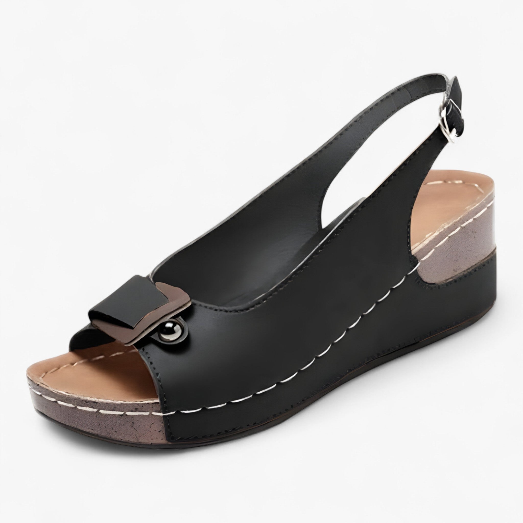 Sandalias negras para mujer en piel auténtica con tacón elegantes para ceremonia y noche