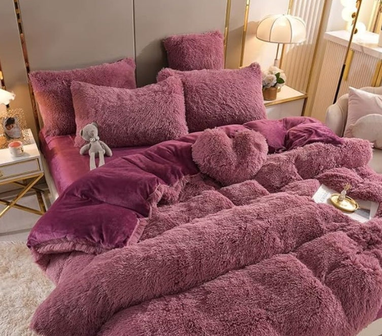 Set (5 pezzi) Coperta in microfibra morbida e spessa per l'inverno - Rosa Scuro - Blankets coperta Fleece home & garden inverno microfibra morbida pezzi pezzi coperta spessa - Concept Palermo