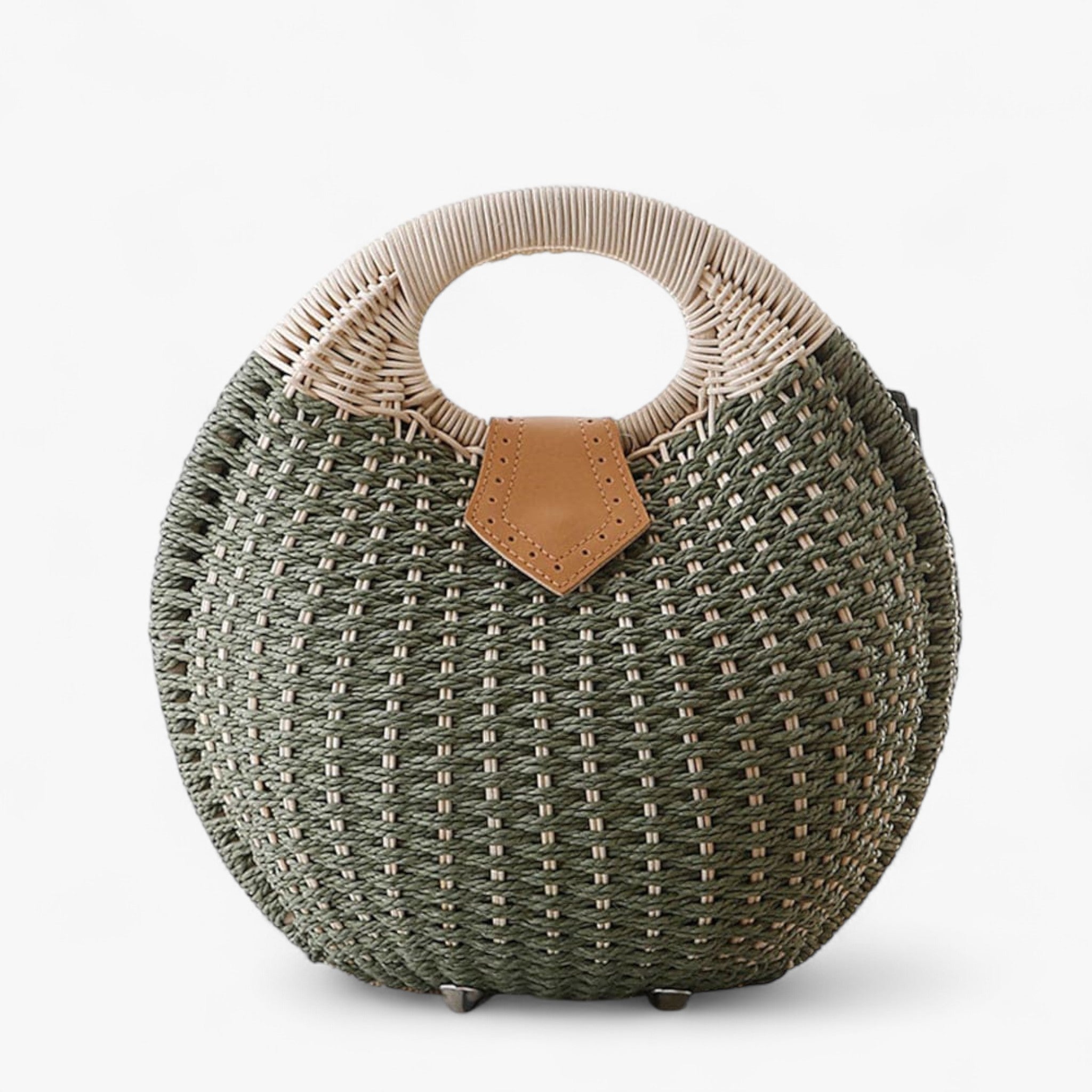 Borsa a Tracolla Donna in Rattan Naturale, Elegante Borsa Estiva da Spiaggia con Chiusura Sicura - verde militare - Bags borsa borsa rattan donna handbags rattan rattan bags Tassen women bags Women's handbags - Concept Palermo