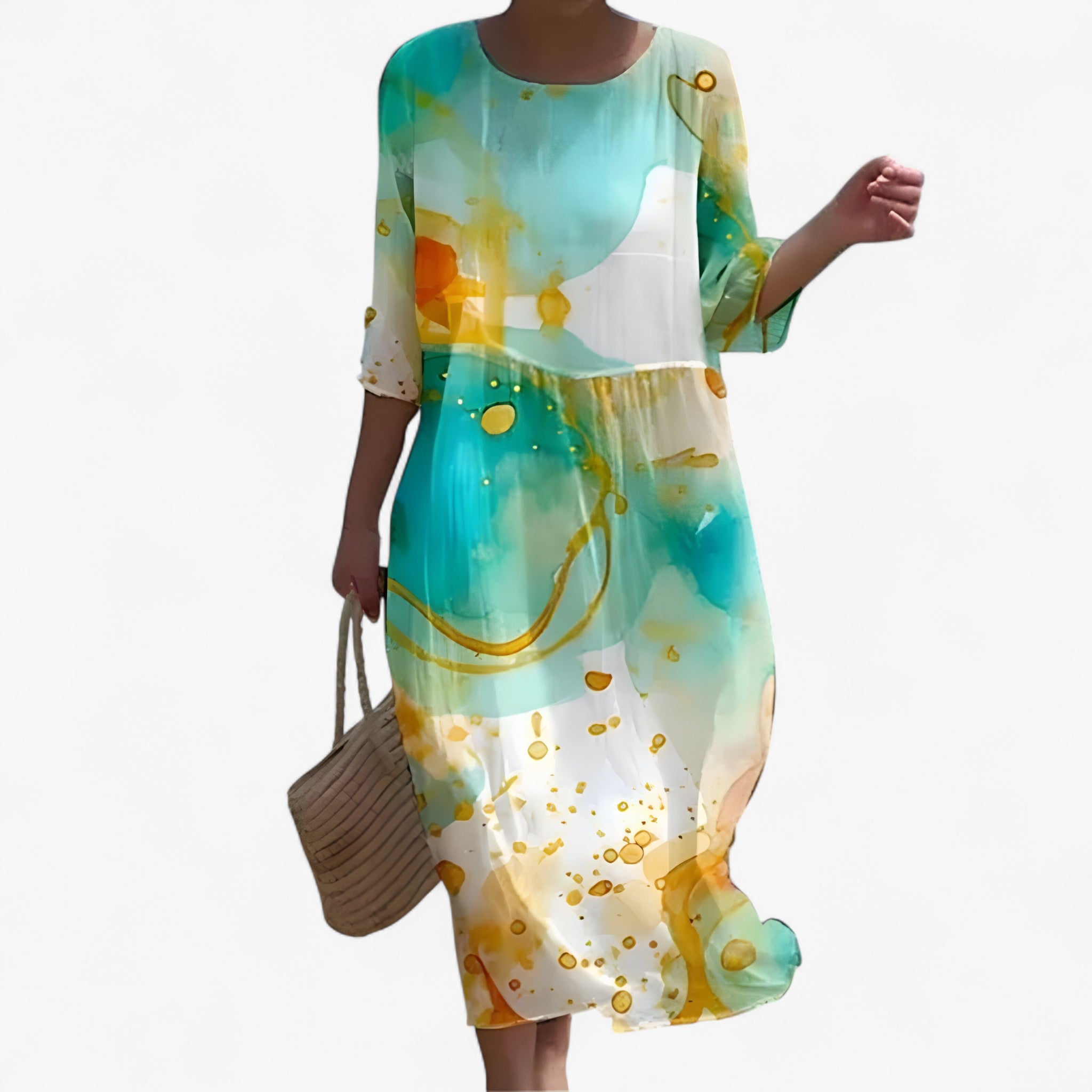 Abito Lungo Floreale Donna Elegante in Viscosa Fluida con Spacco per Cerimonia Estiva - Verde - abito abito donna donna dresses floreale fluido viscosa - Concept Palermo