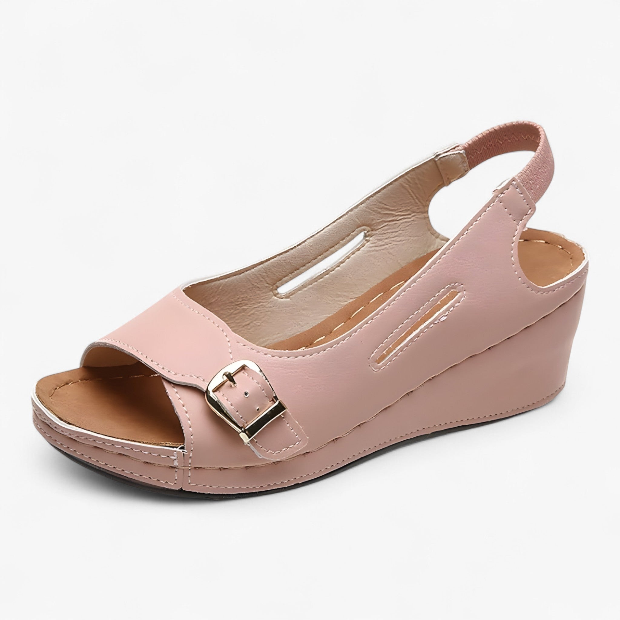 Sandalias cómodas para mujer en piel negra con cuña baja - ideales para el verano