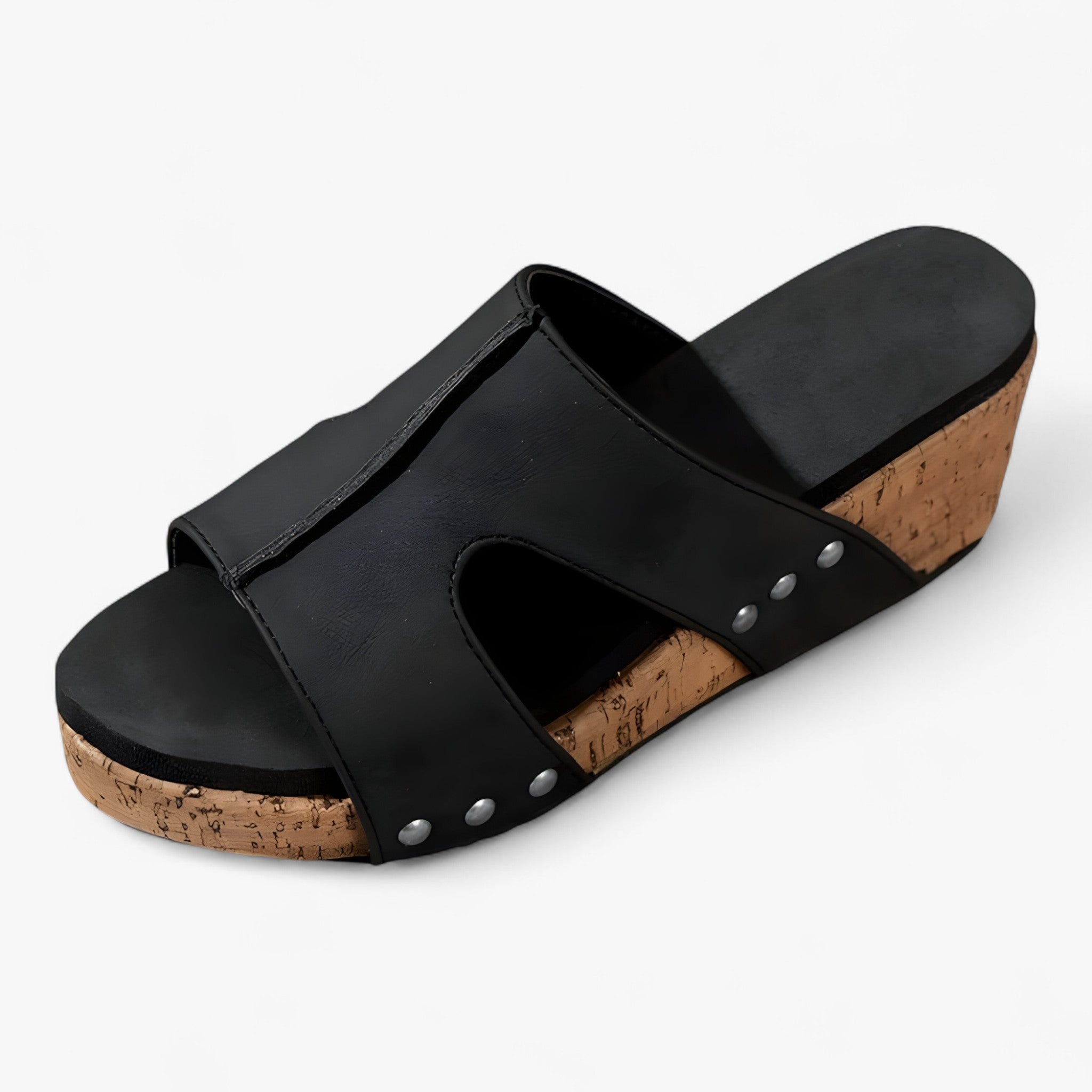Sandalias de piel negra para mujer con cuña cómoda - varios números disponibles